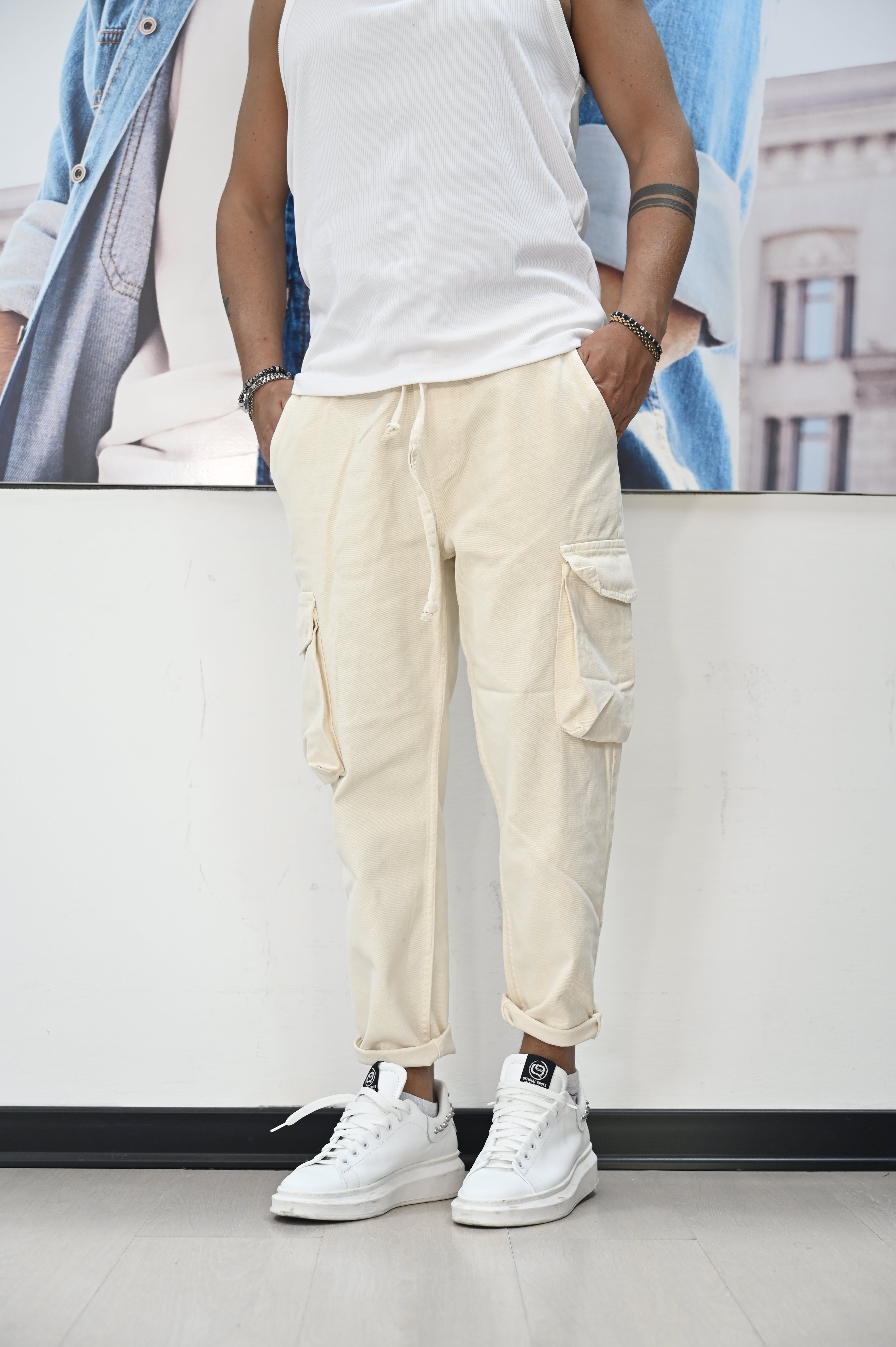 Jeans tasconato crema