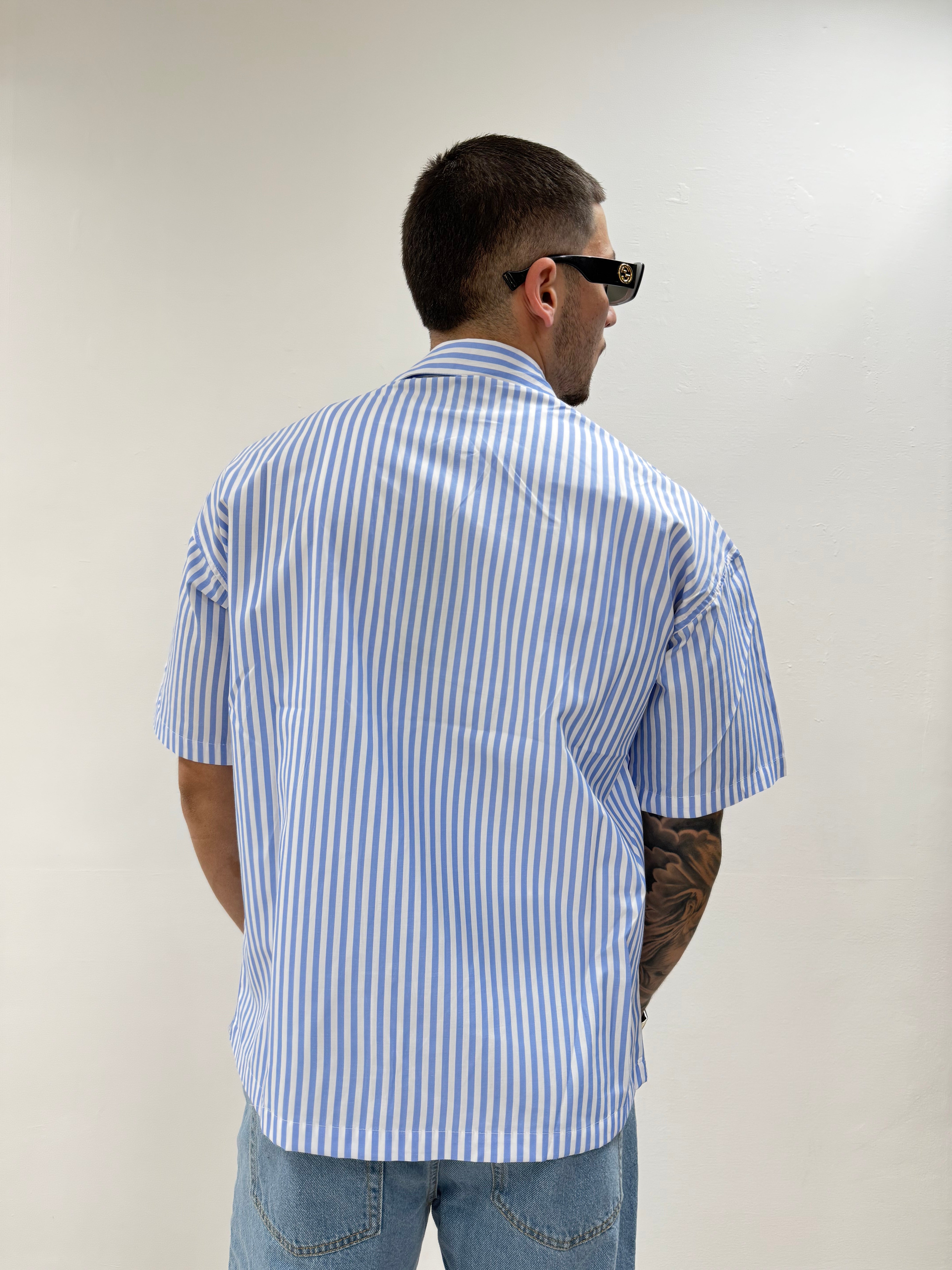 Camicia crop righe azzurra