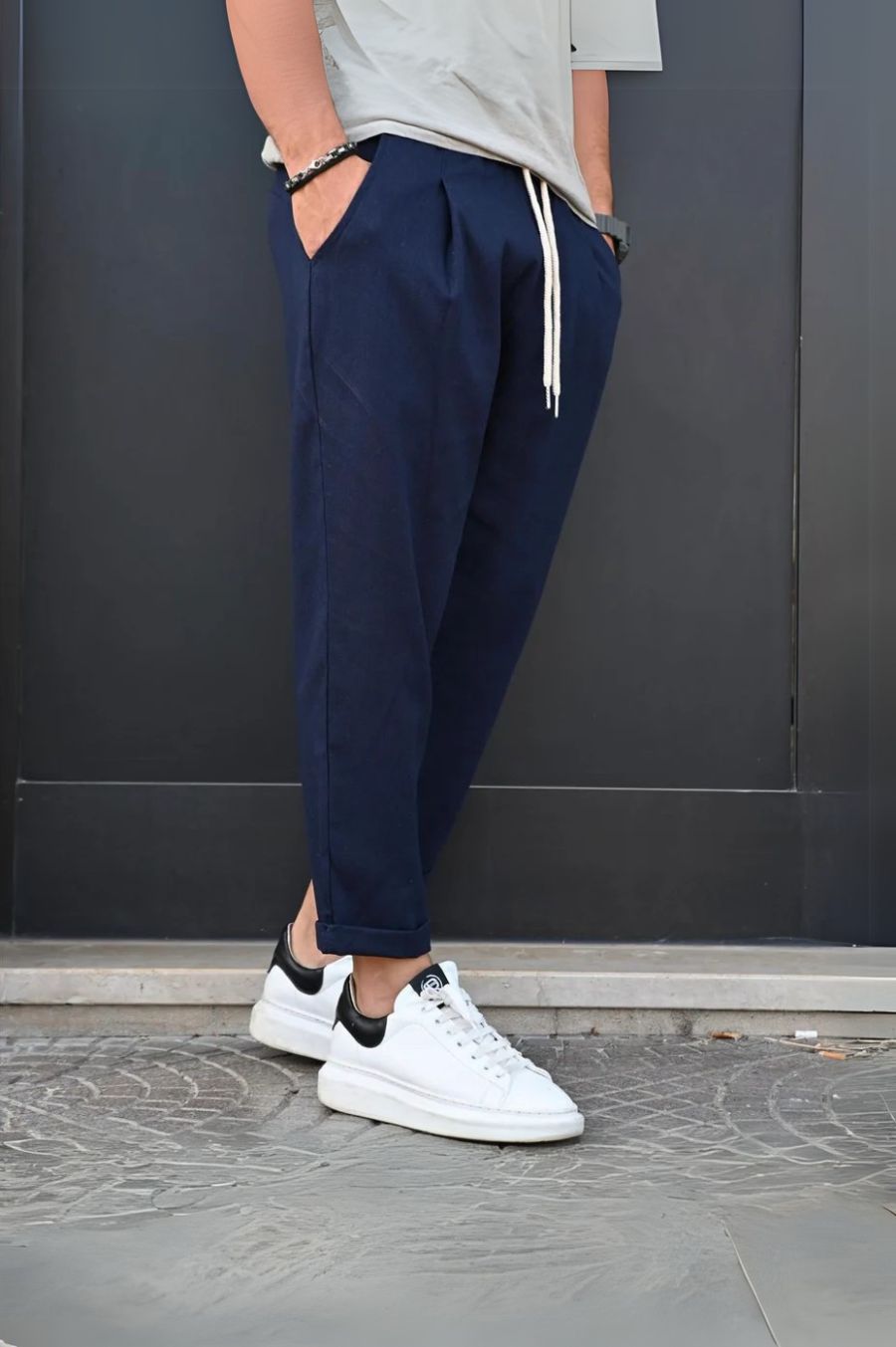 Pantalone lino blu