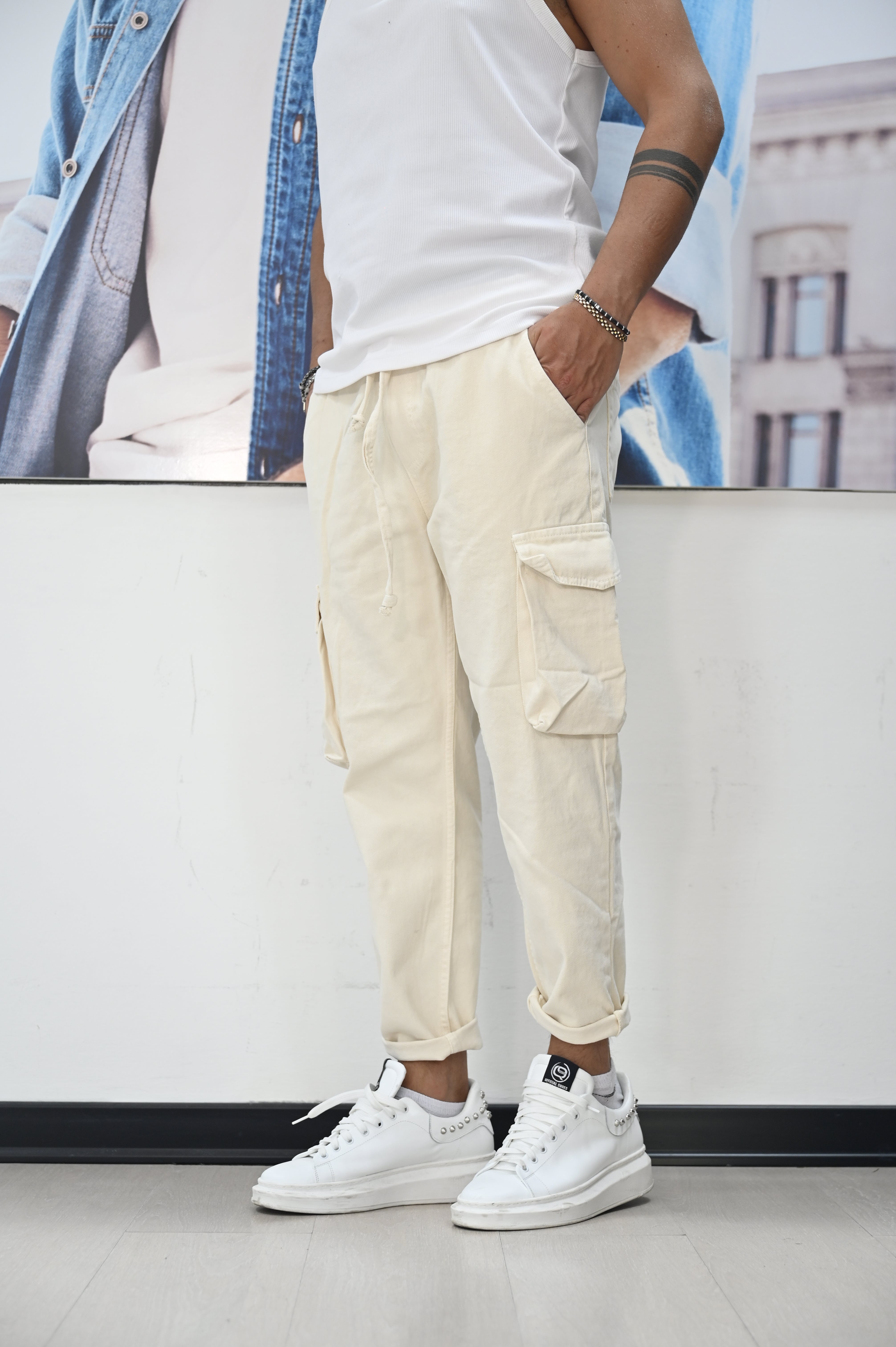 Jeans tasconato crema