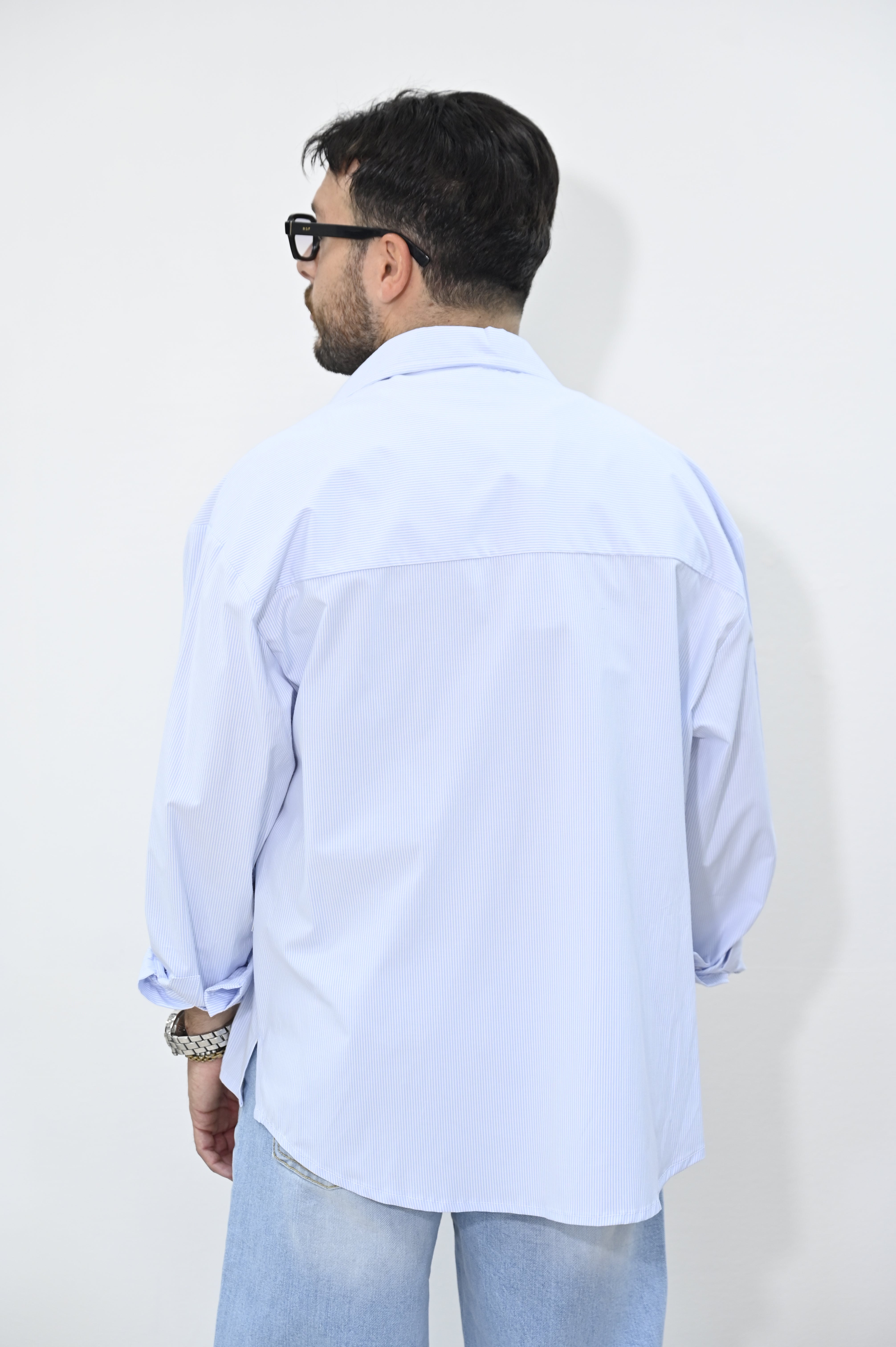 Camicia crop righe Sky NJB