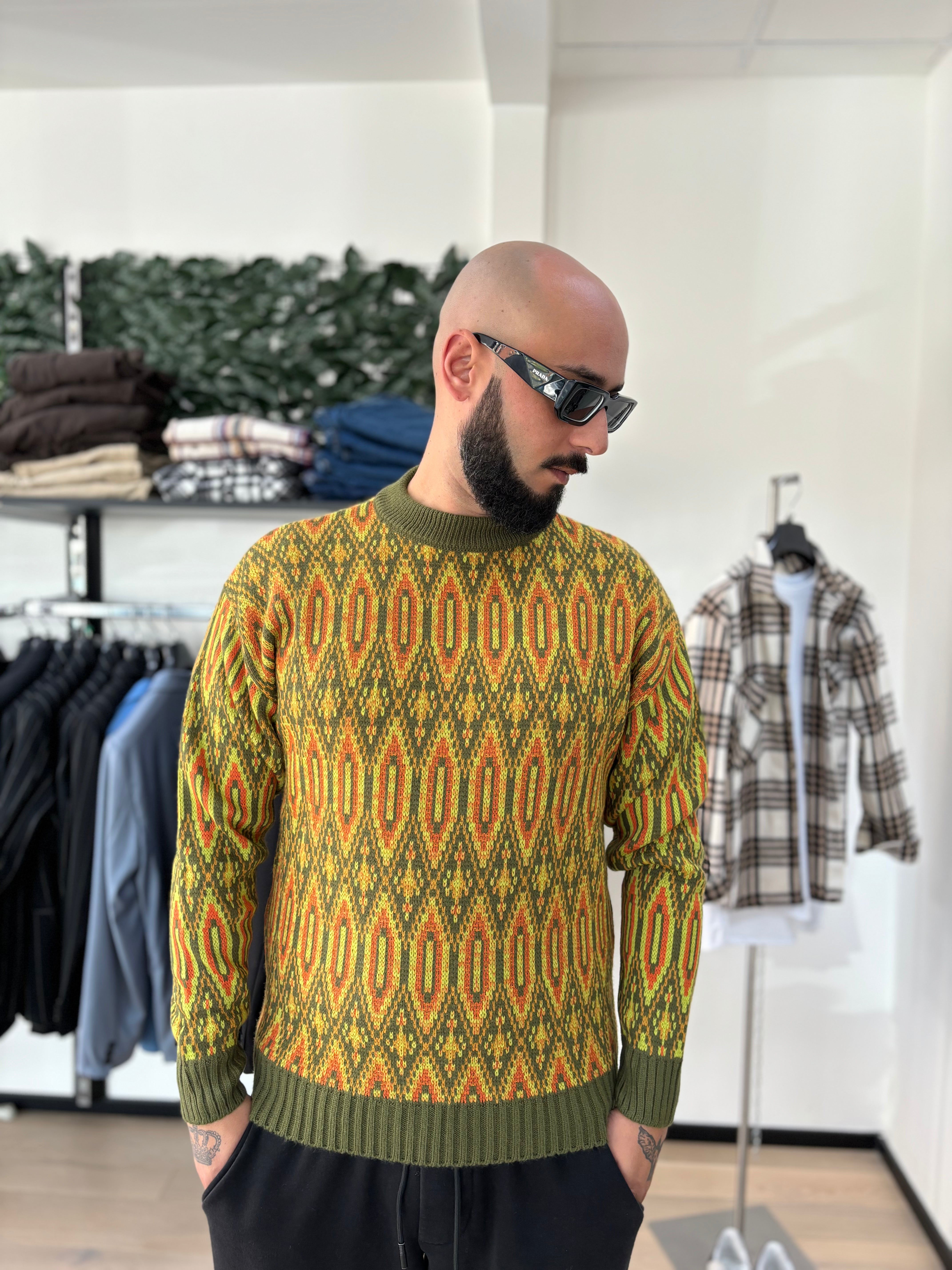 Maglione jacquard ocra