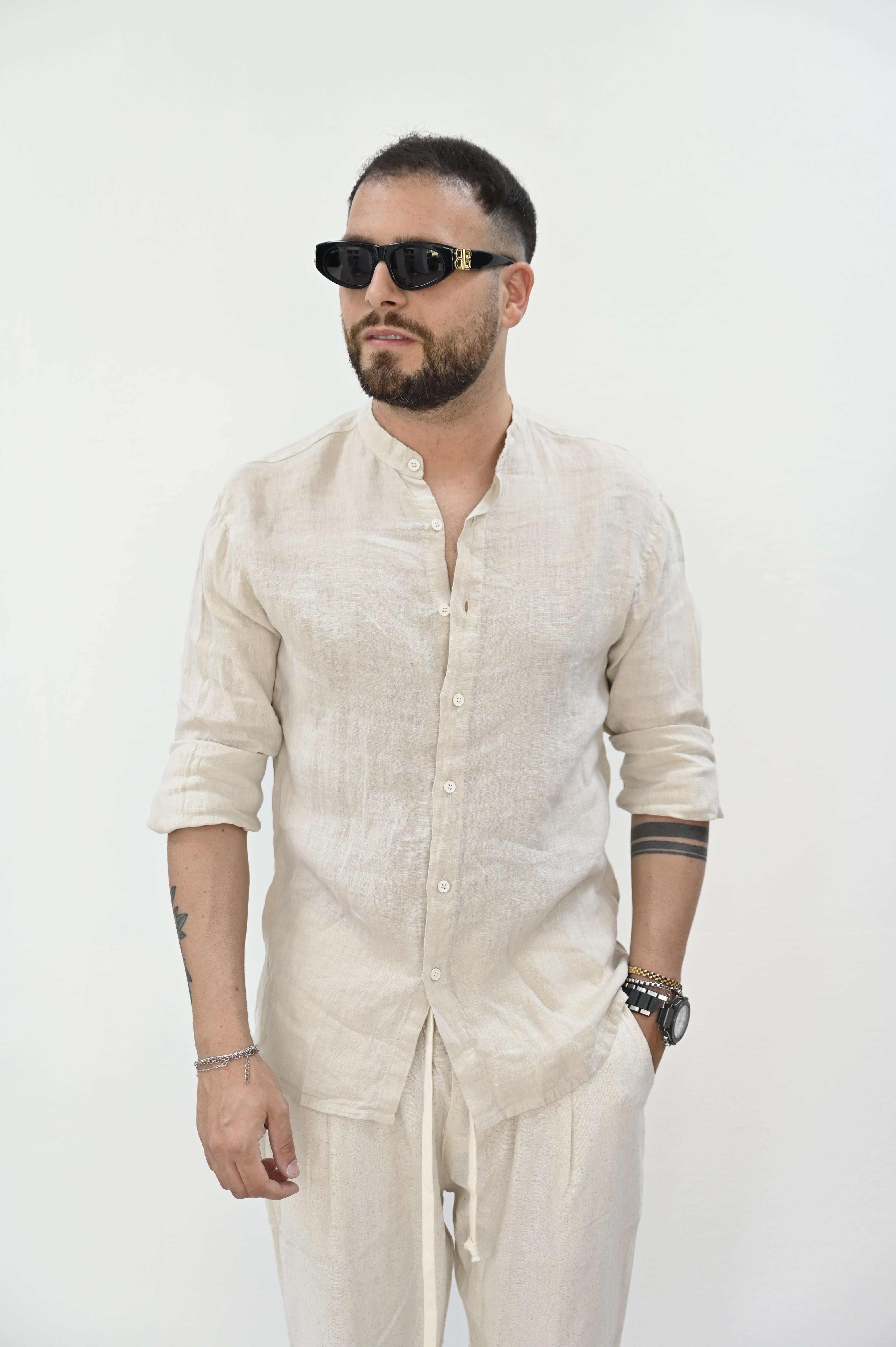 Camicia lino beige