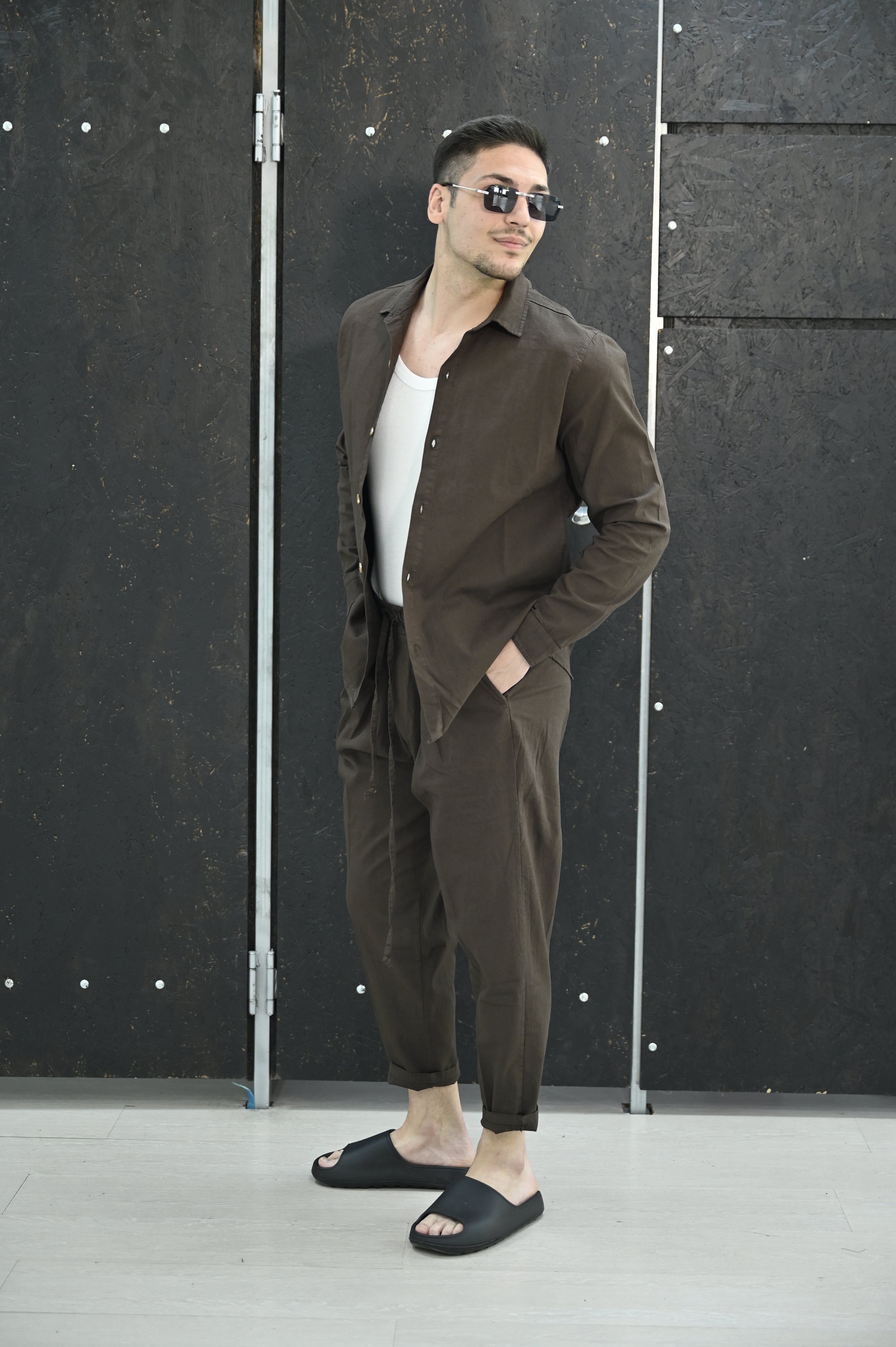 Coordinato in lino coffe