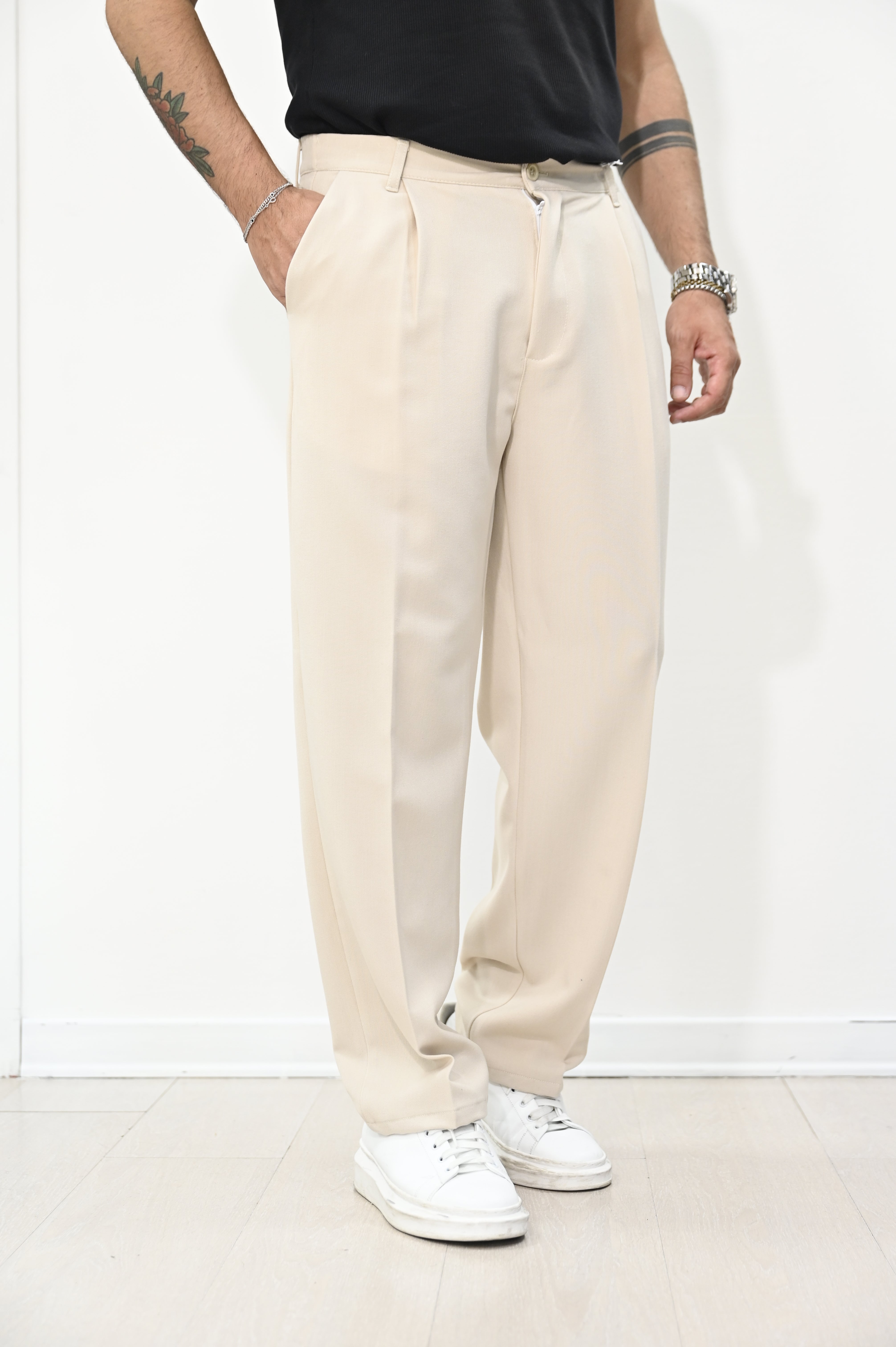 Pantalone loose fit beige Nope