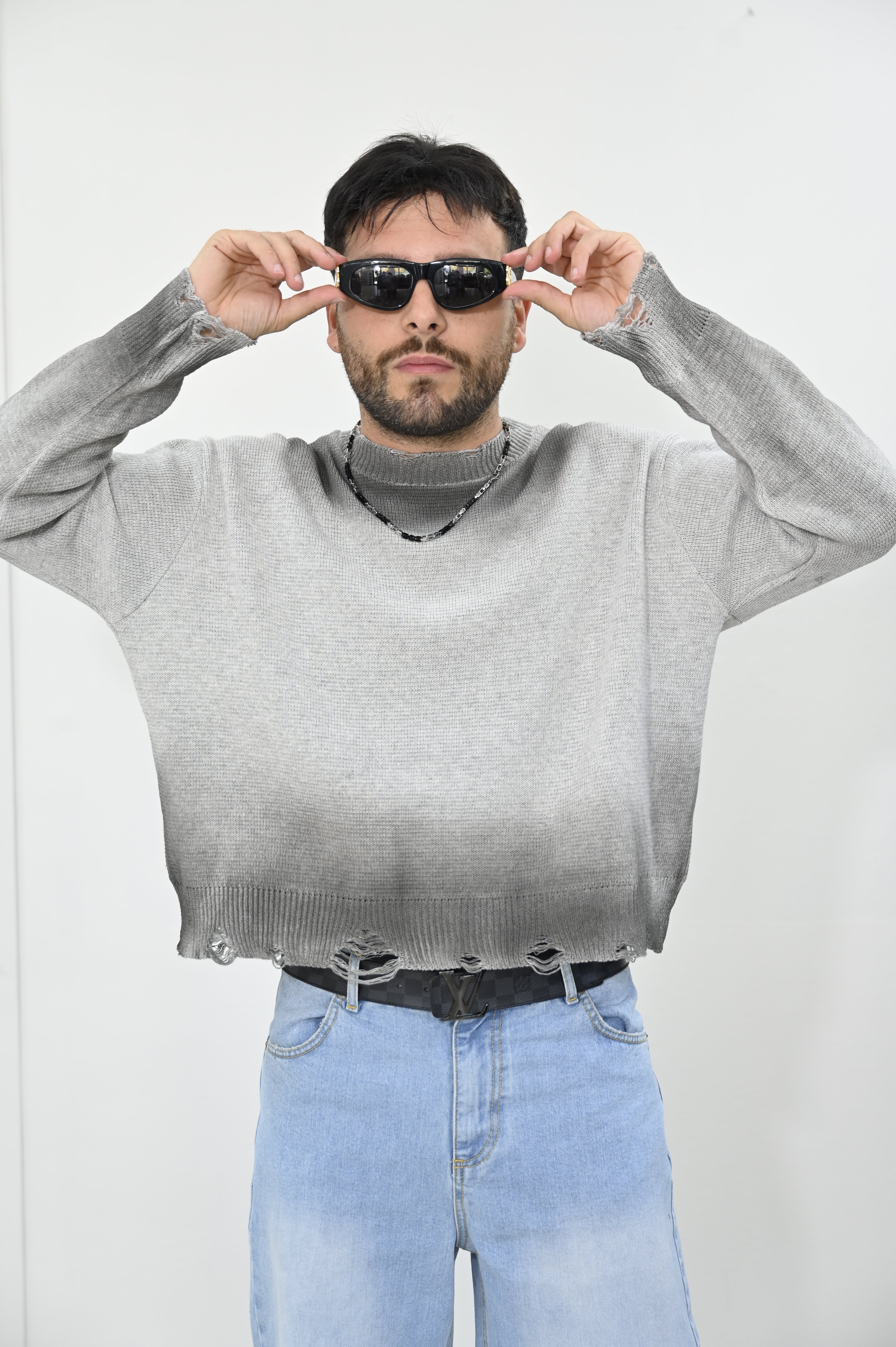 Maglione crop grigio Nope