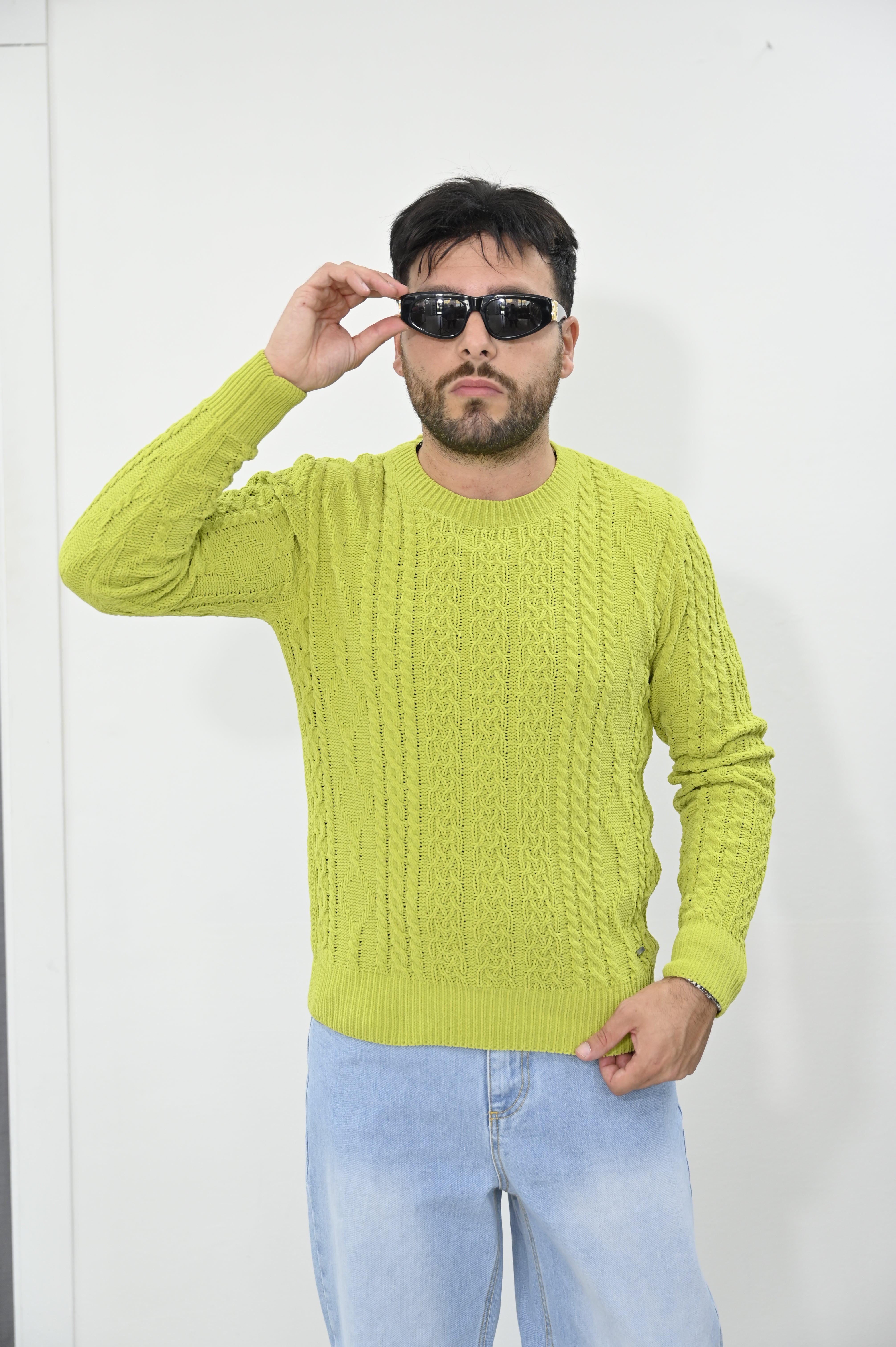 Maglione Gianni Lupo trecce ciniglia acid