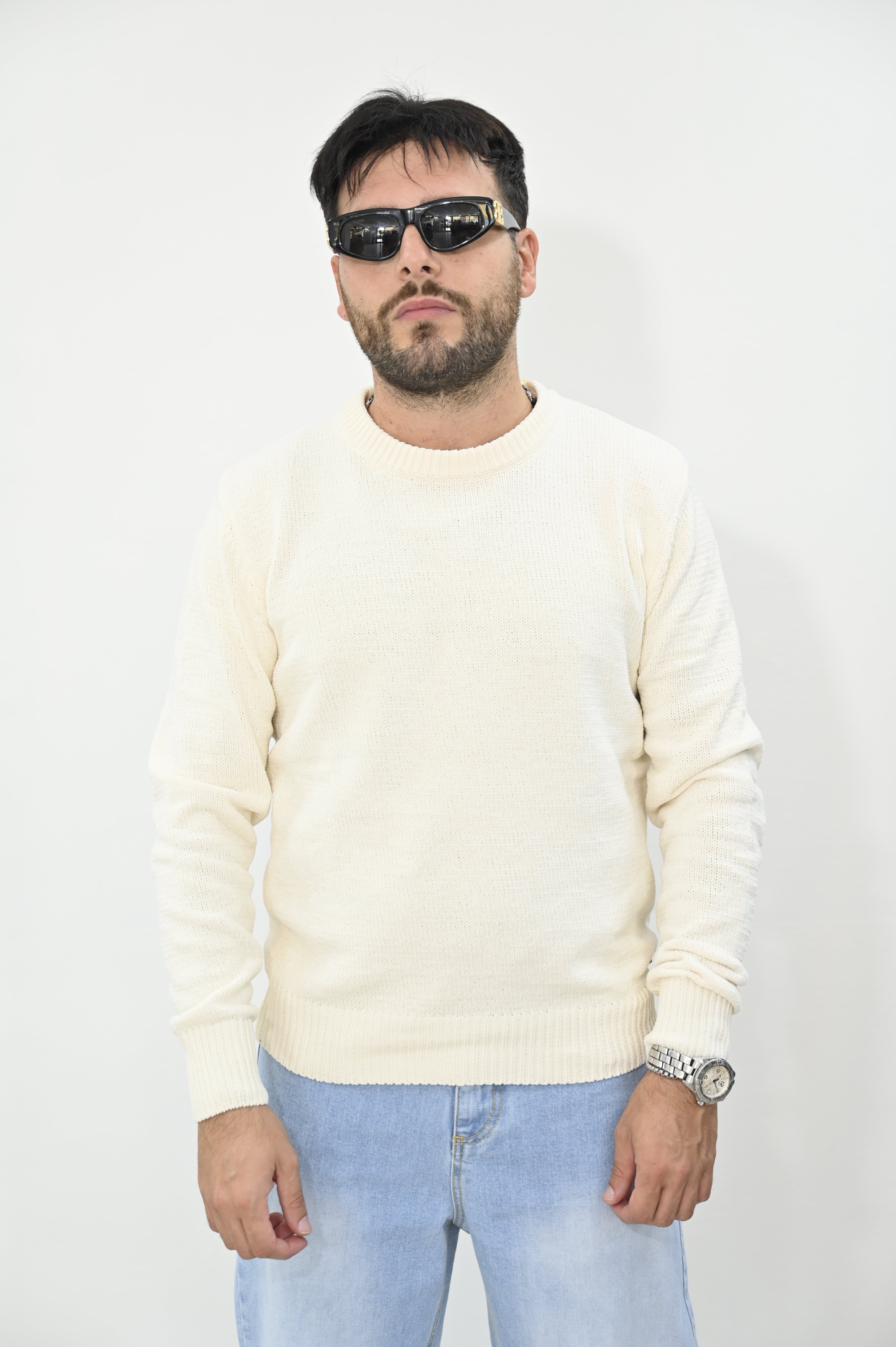 Maglione Gianni Lupo trecce ciniglia panna