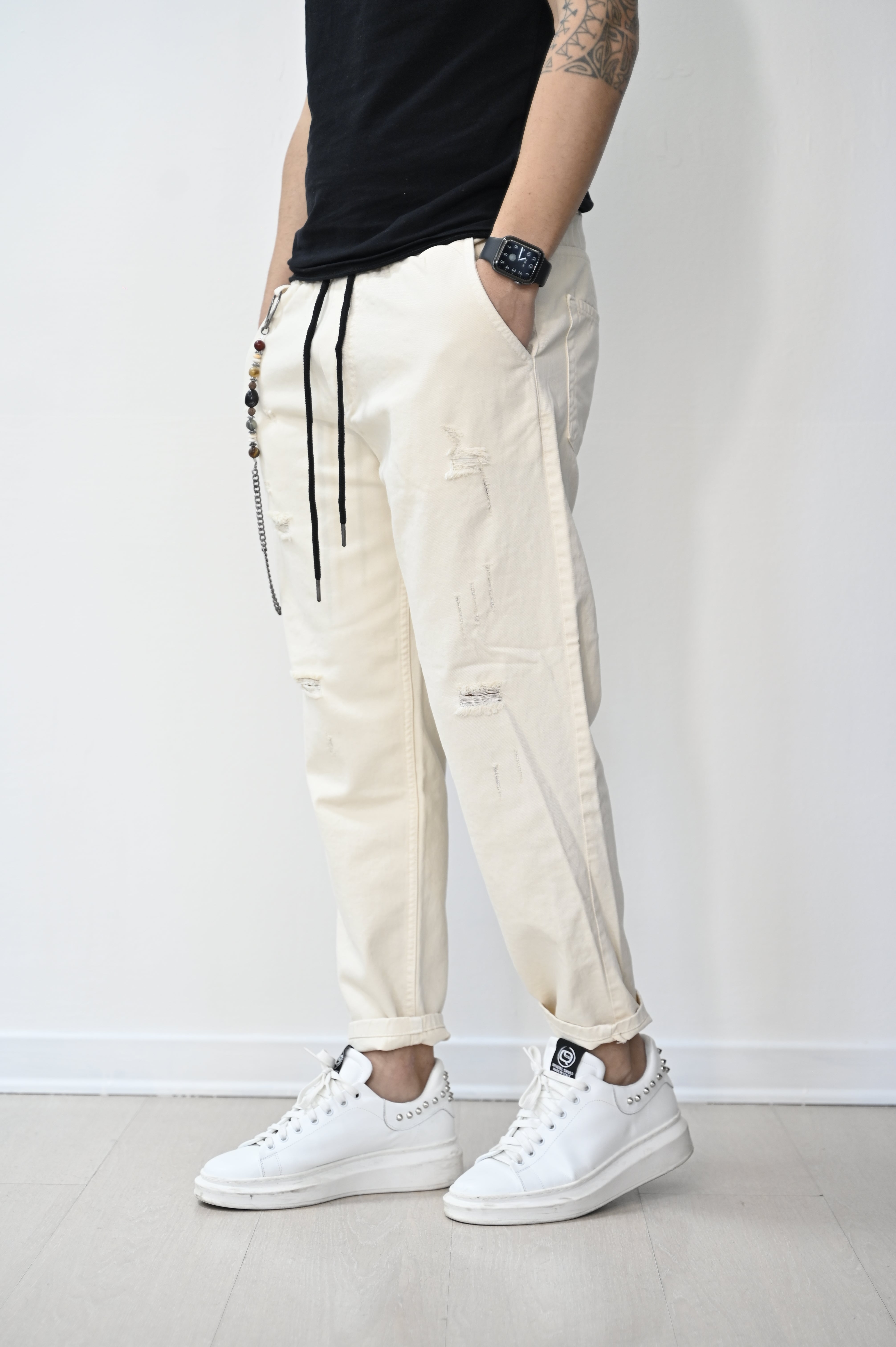 Jeans con elastico panna