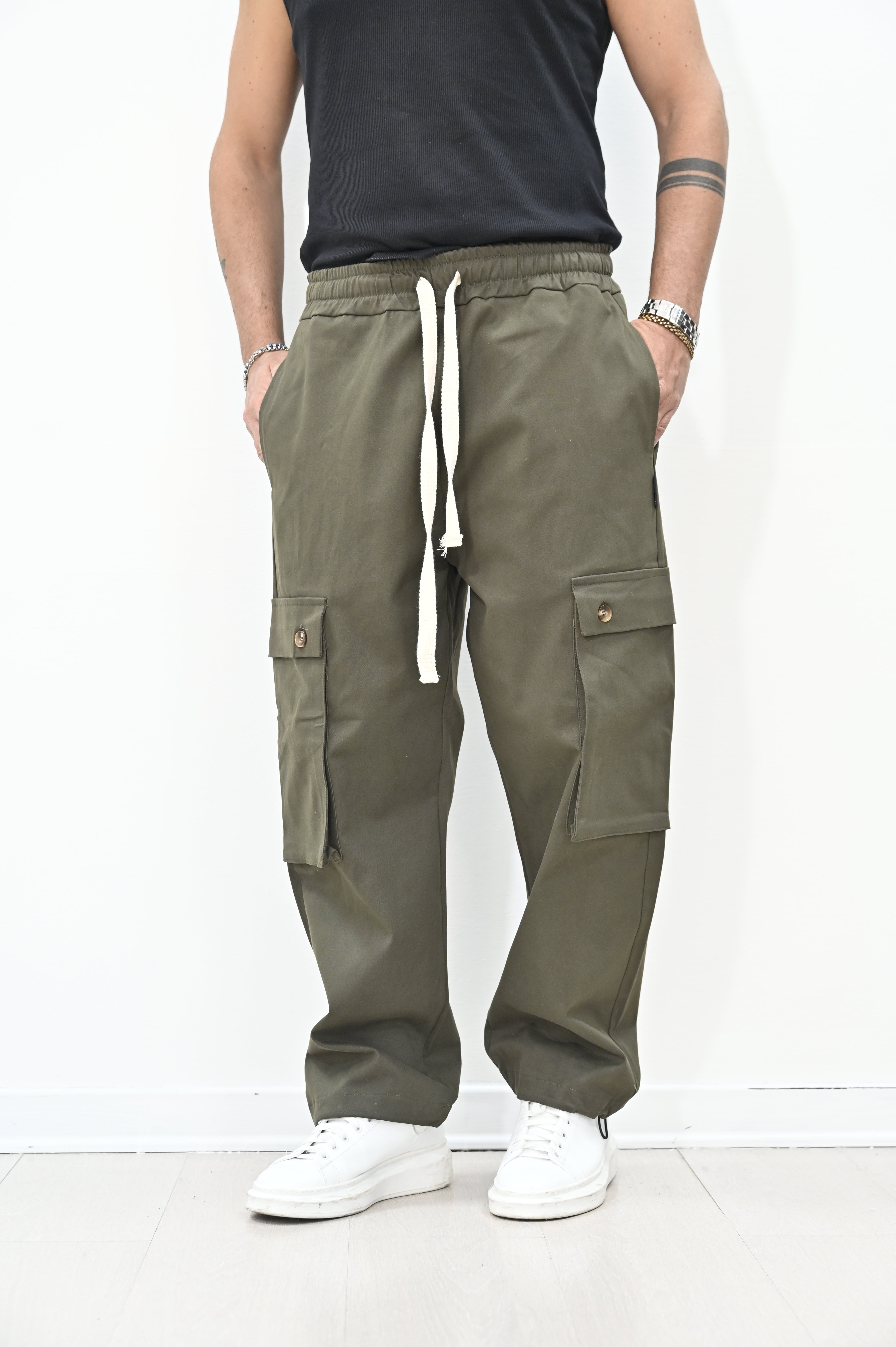 Pantacargo in gambardina verde NJB