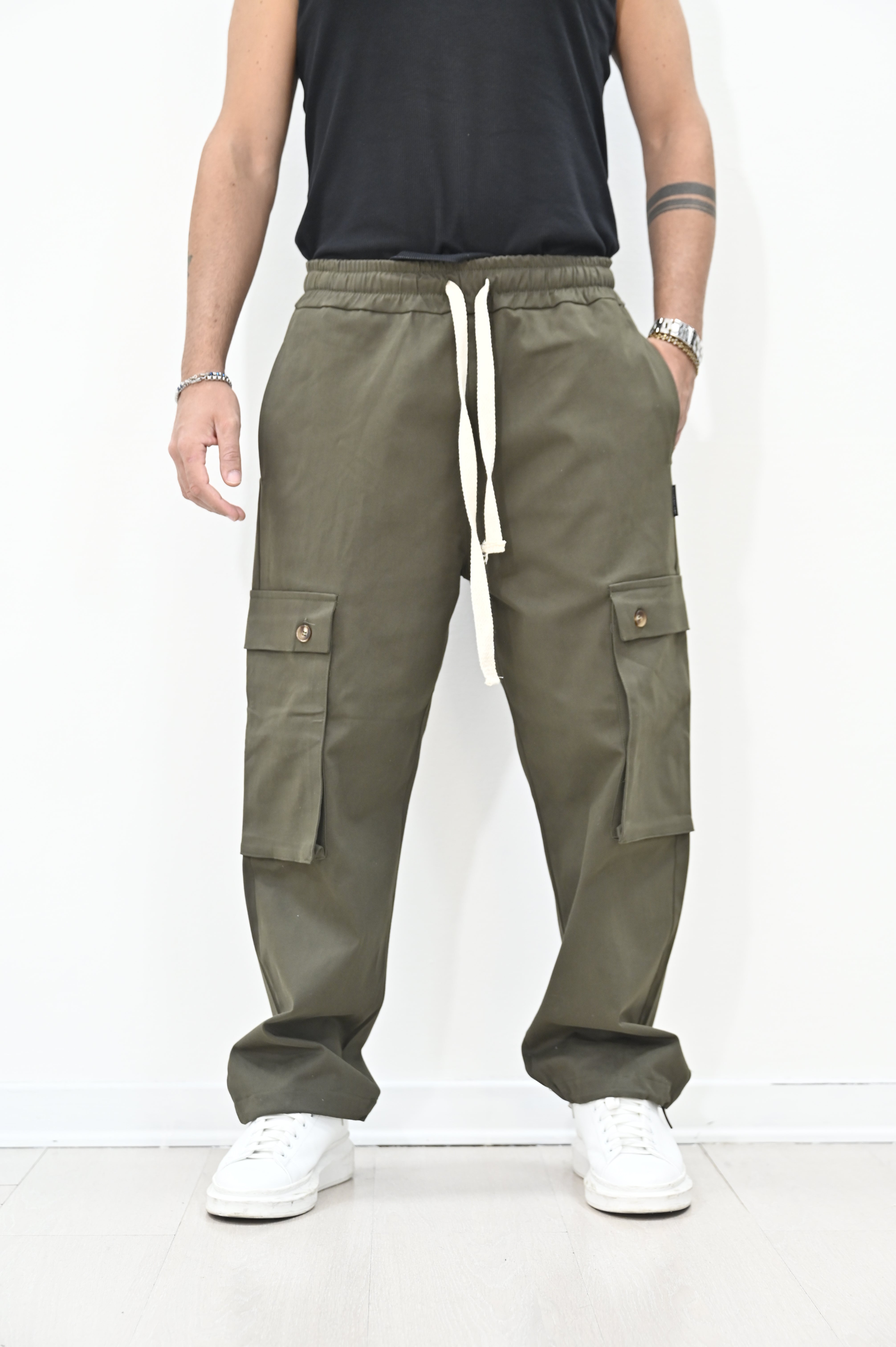 Pantacargo in gambardina verde NJB