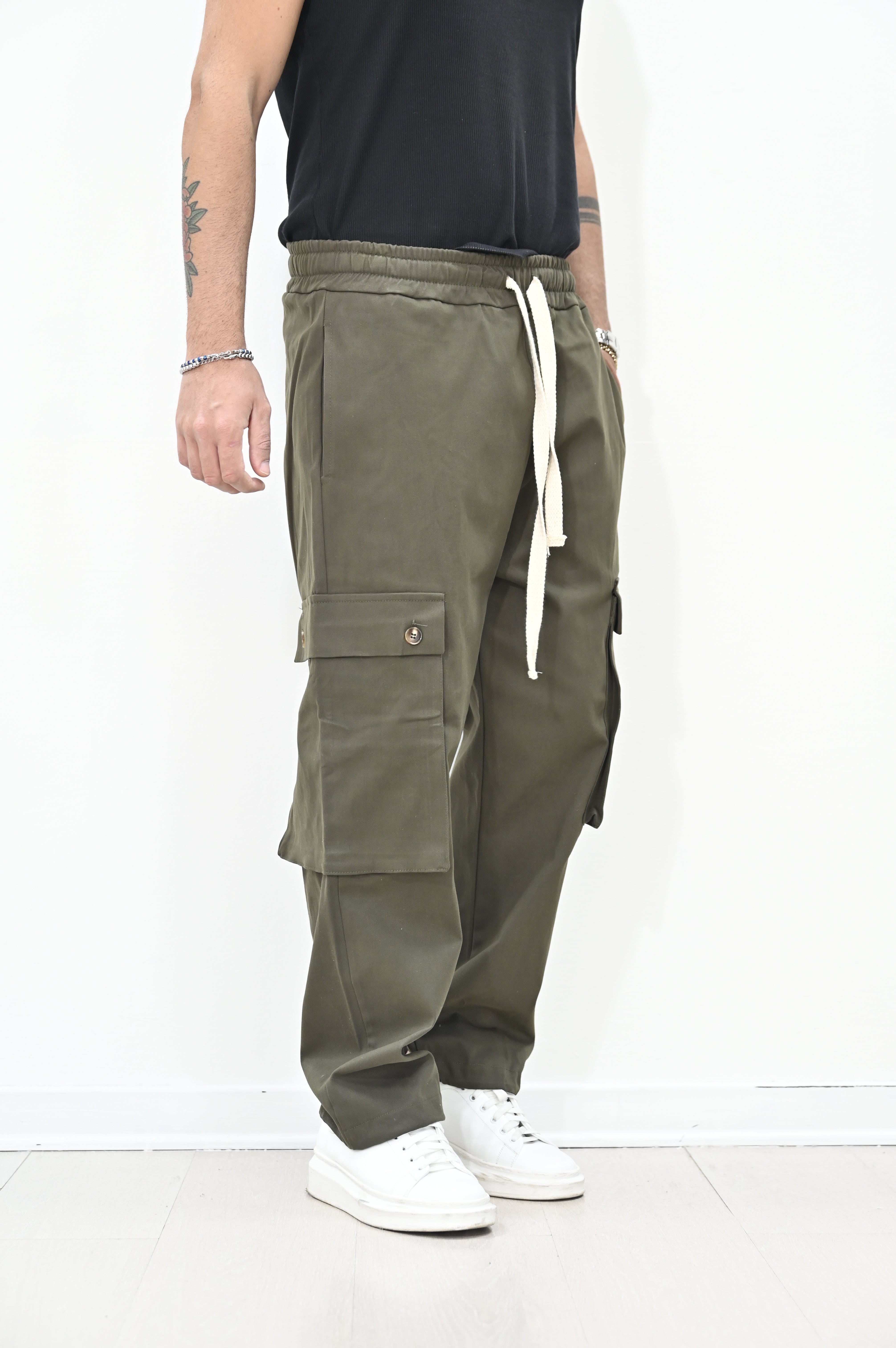 Pantacargo in gambardina verde NJB