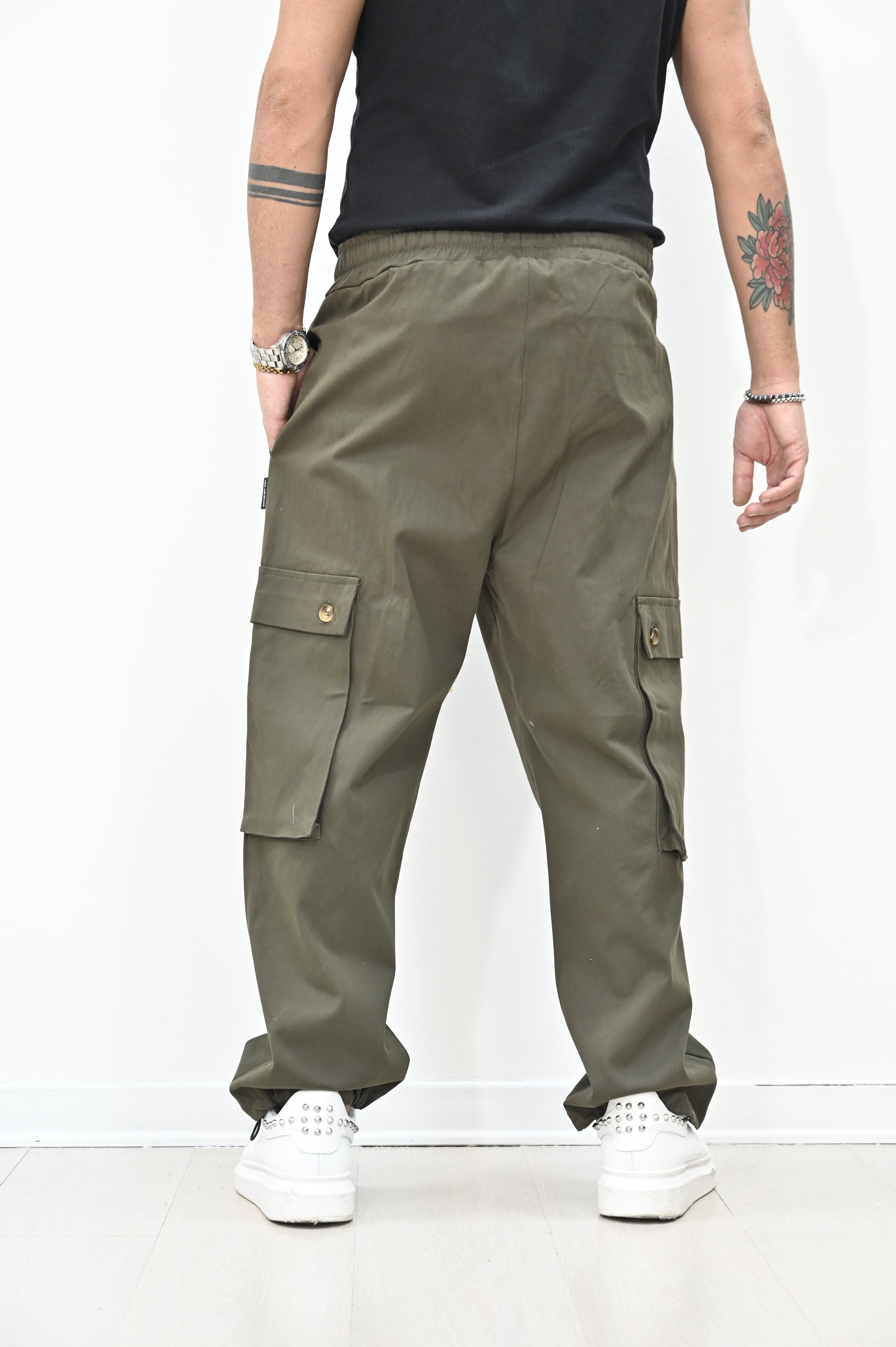 Pantacargo in gambardina verde NJB