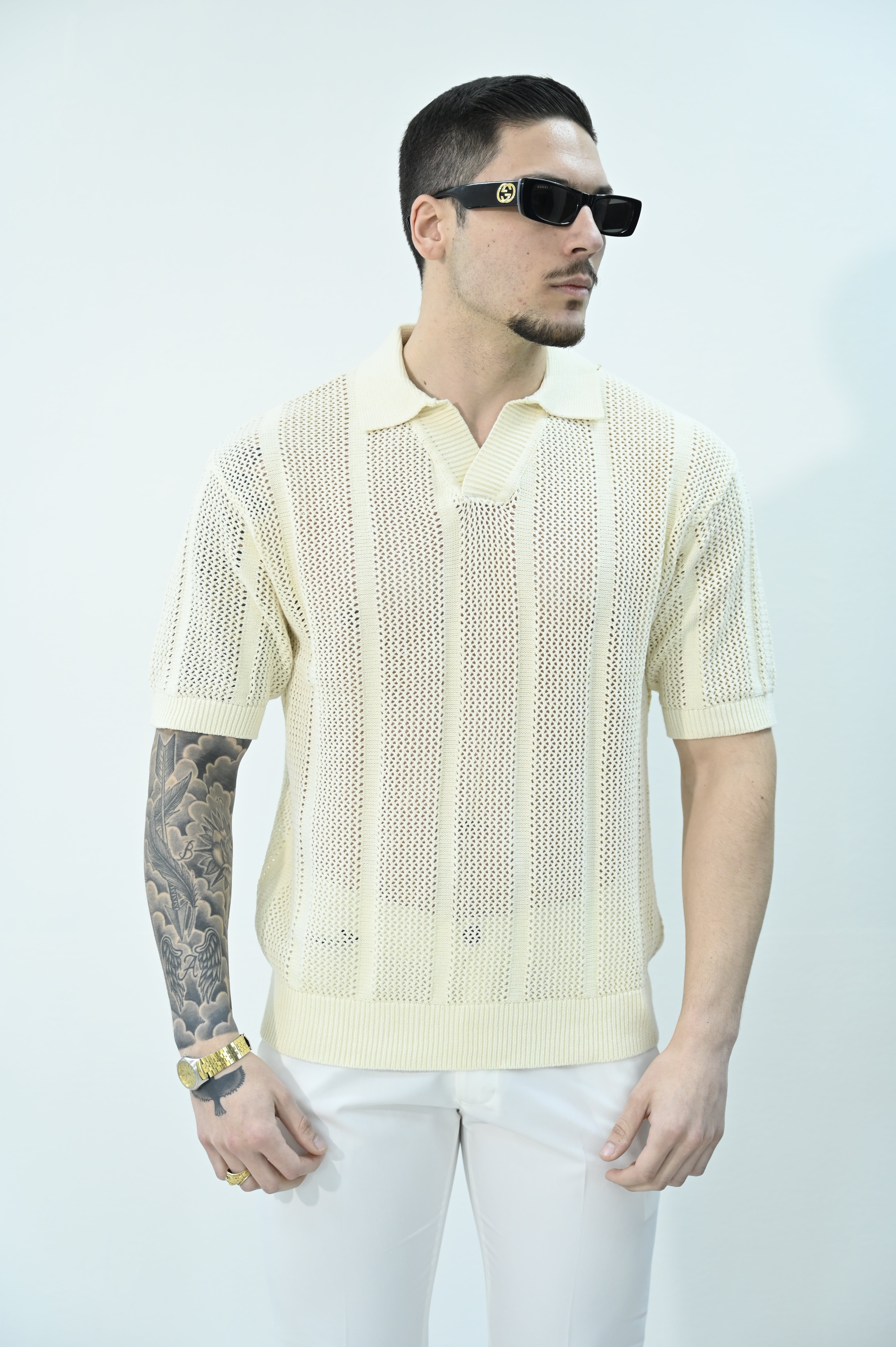 Polo ricamata panna