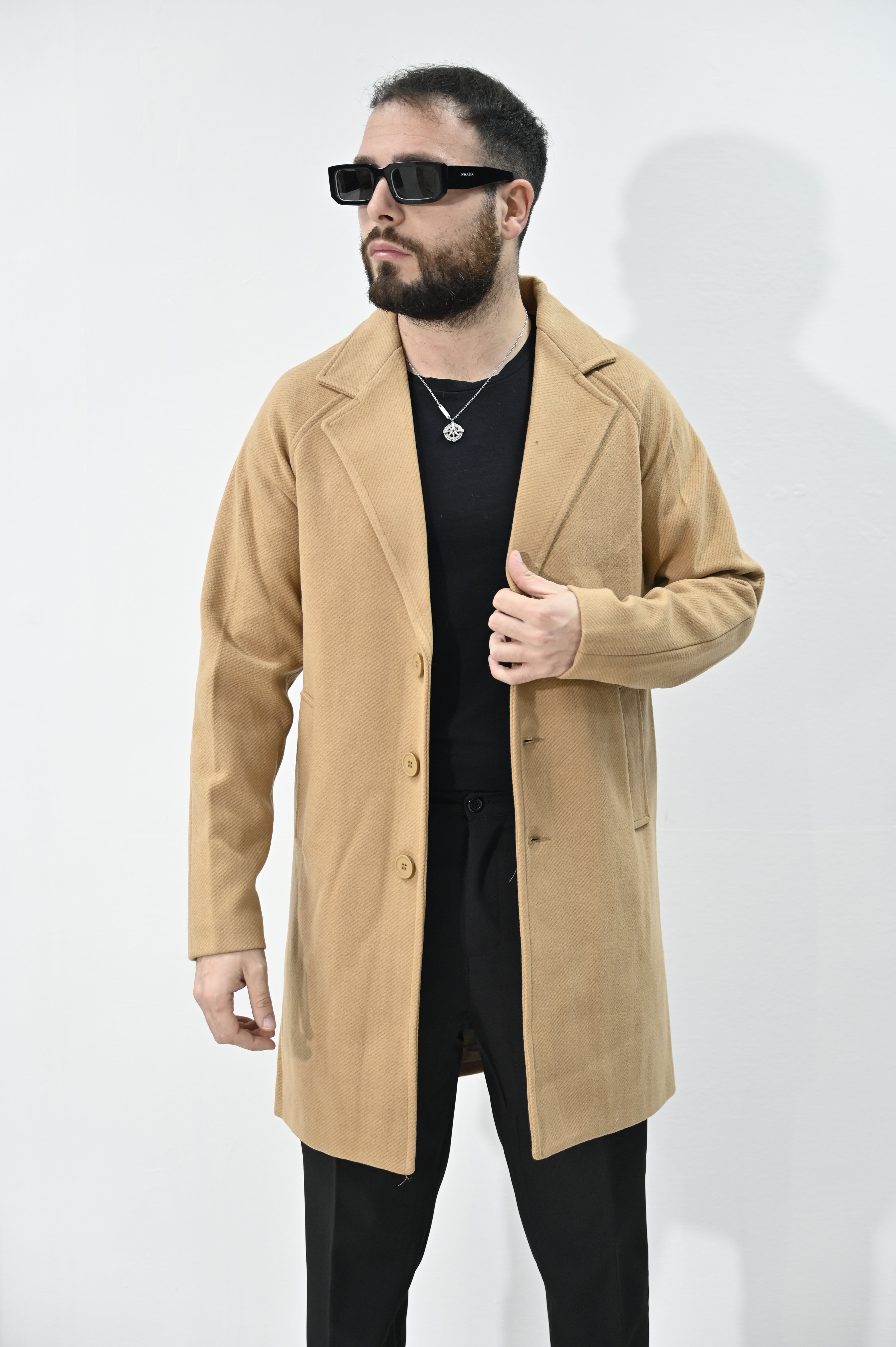 Cappotto monopetto camel