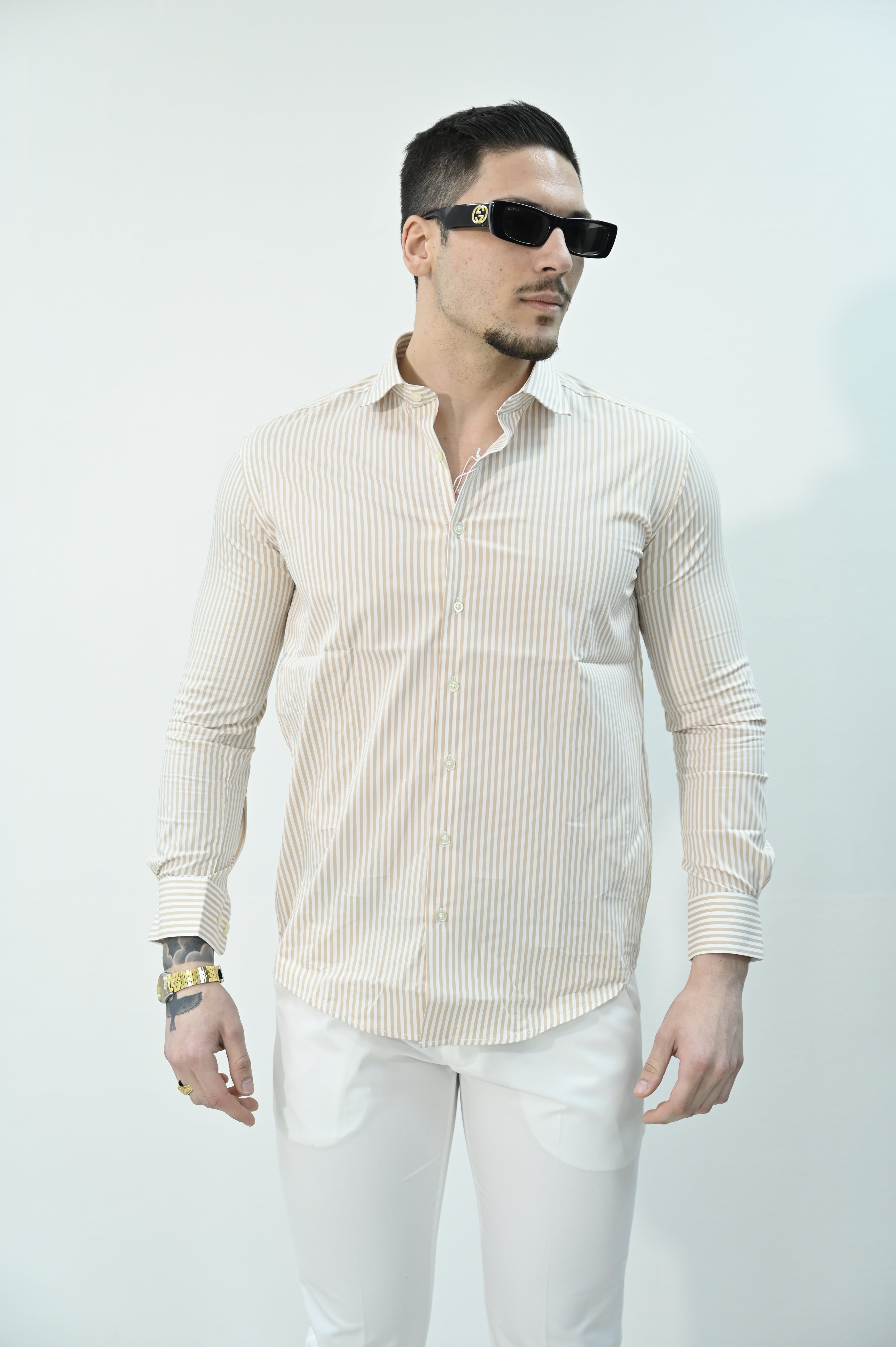 Camicia righe beige