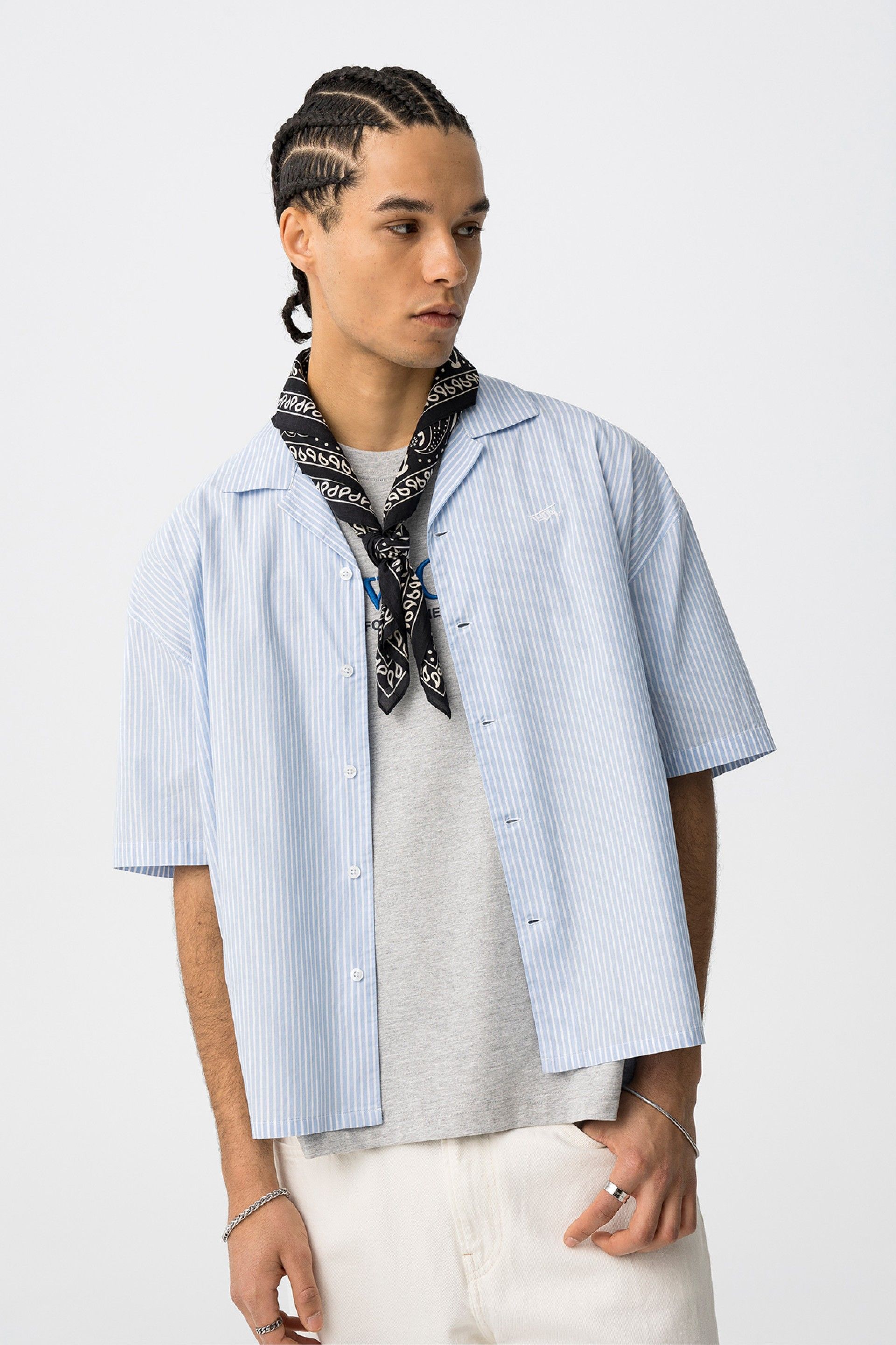 Camicia crop righe azzurre Tiffosi