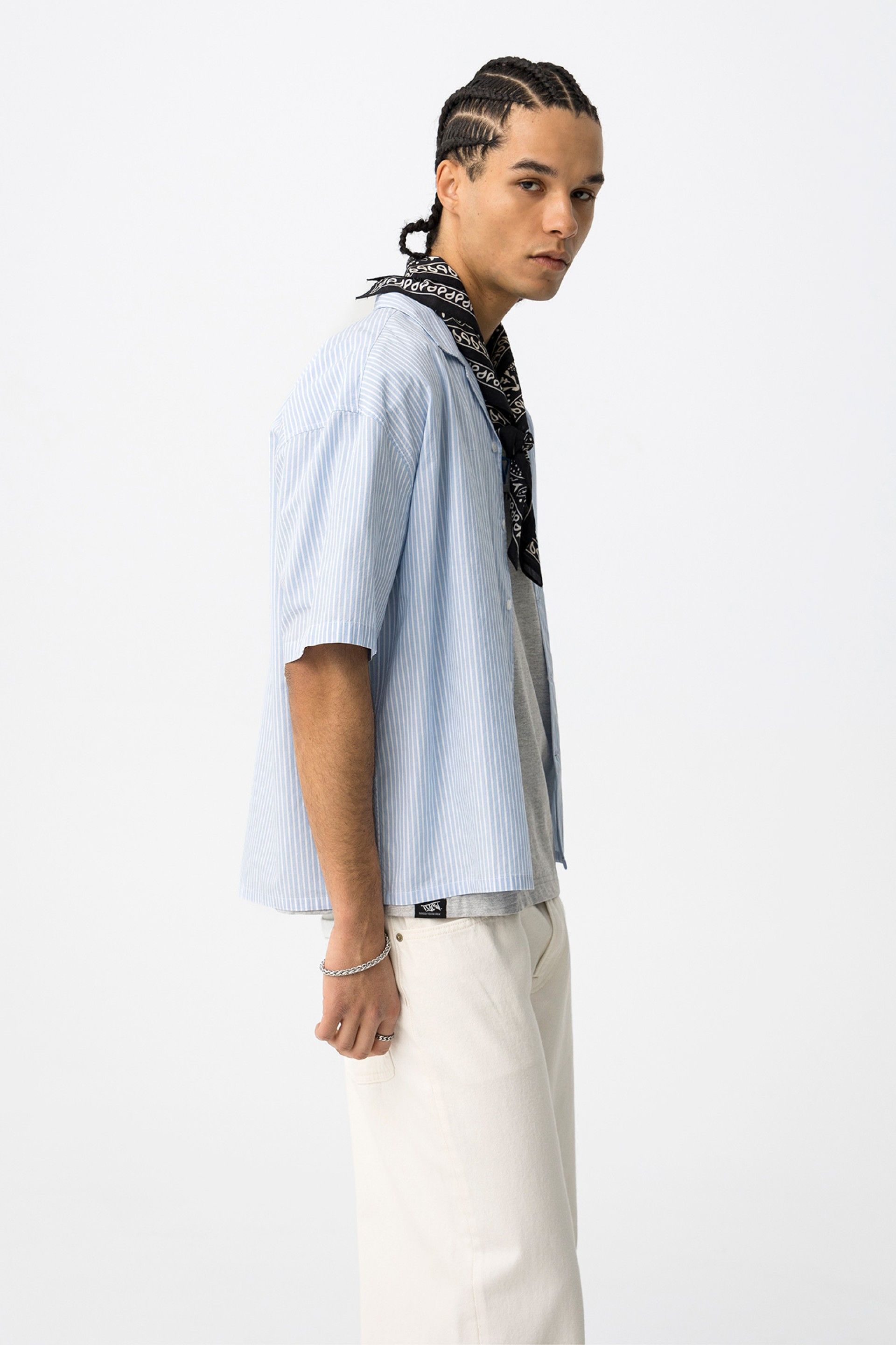Camicia crop righe azzurre Tiffosi