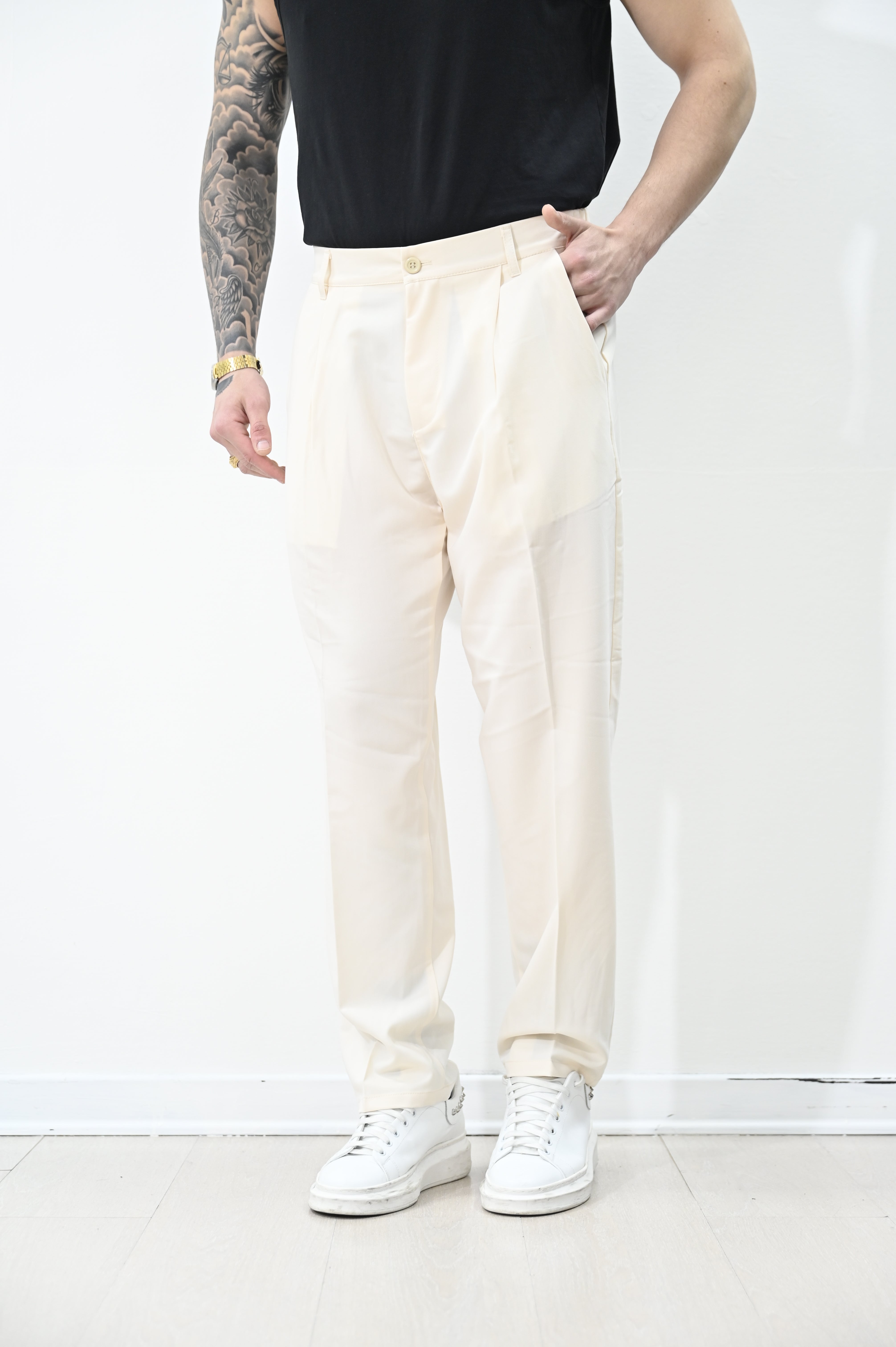 Pantalone loose fit crema