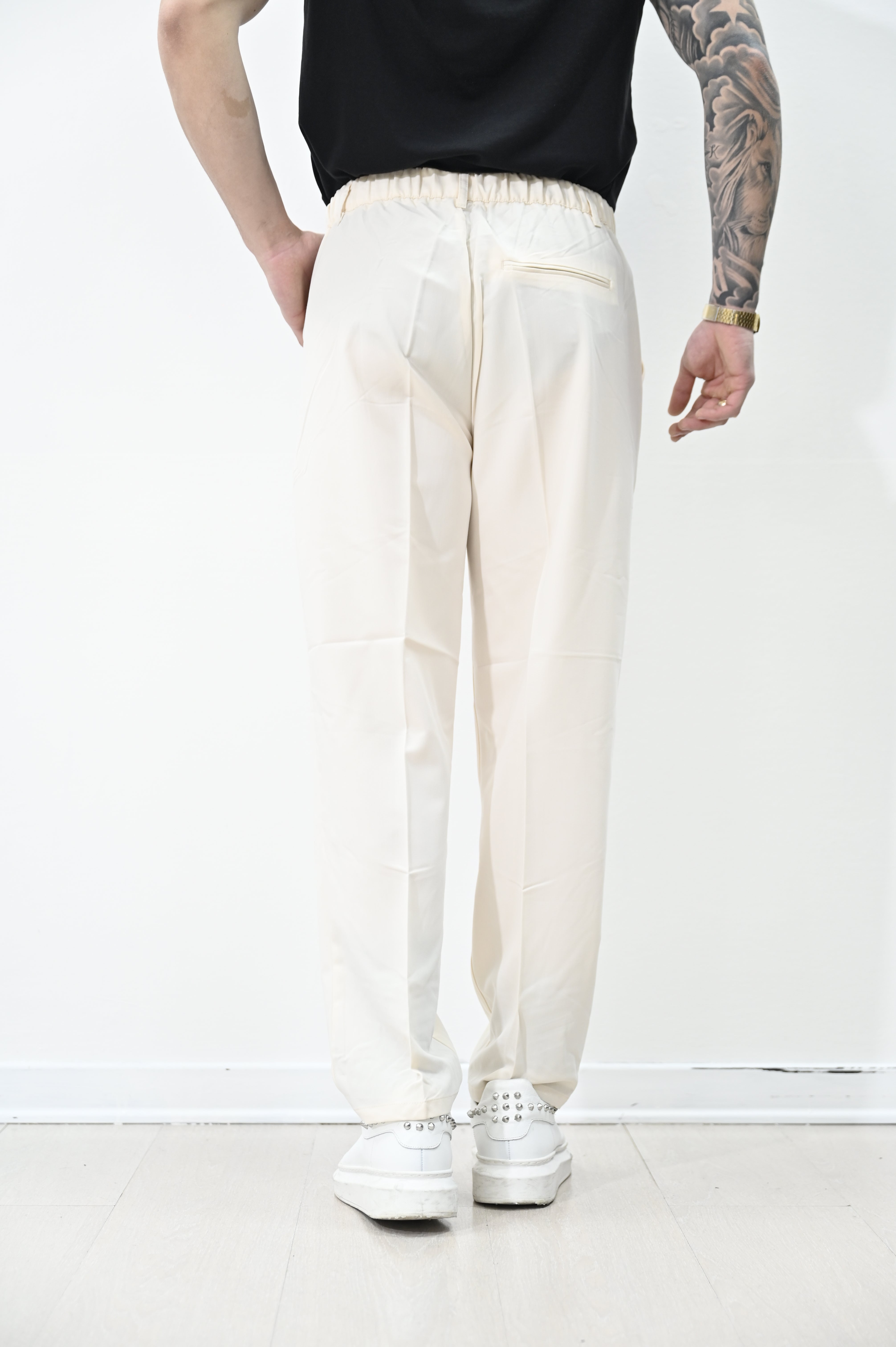 Pantalone loose fit crema