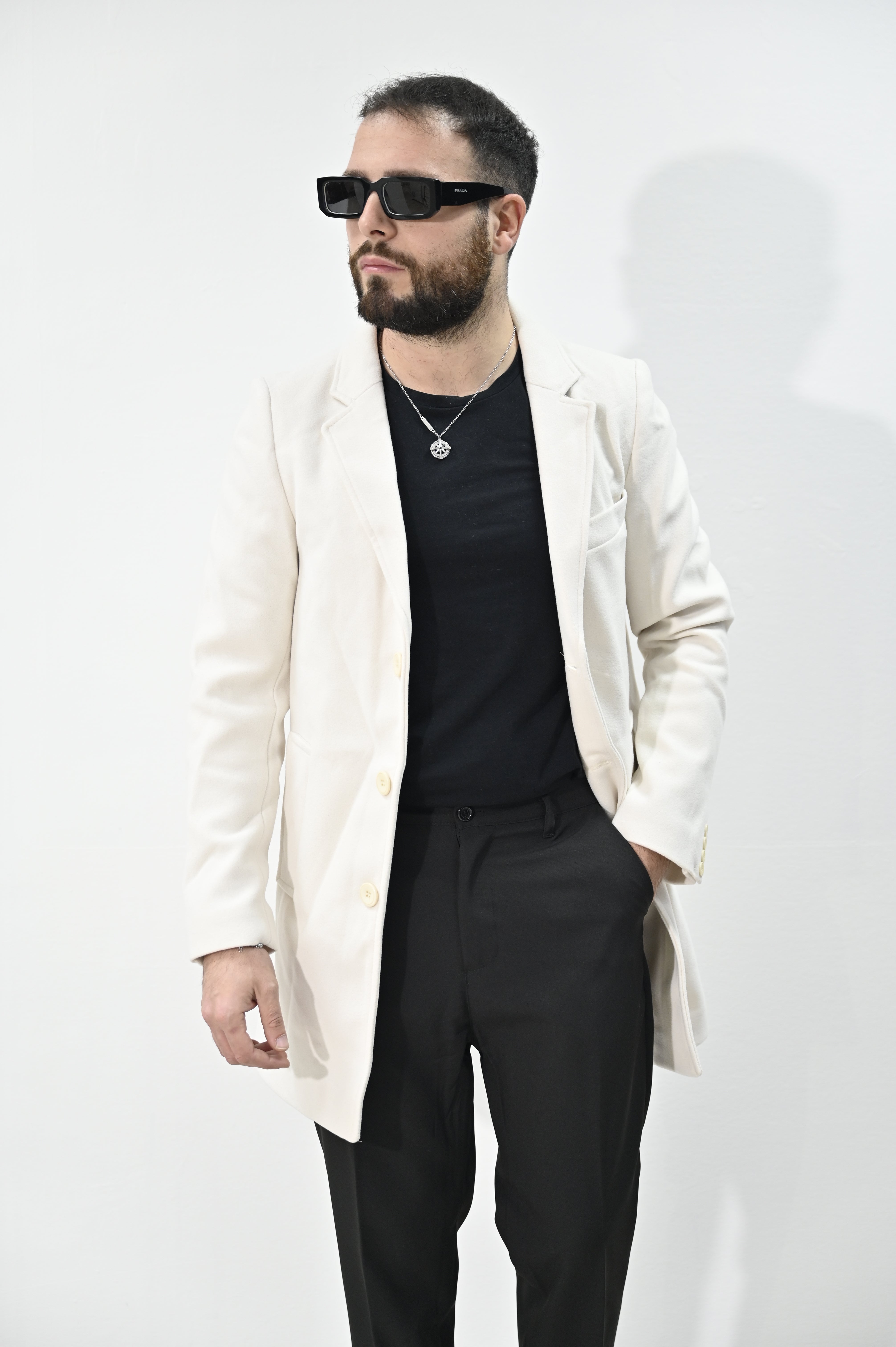 Cappotto monopetto panna