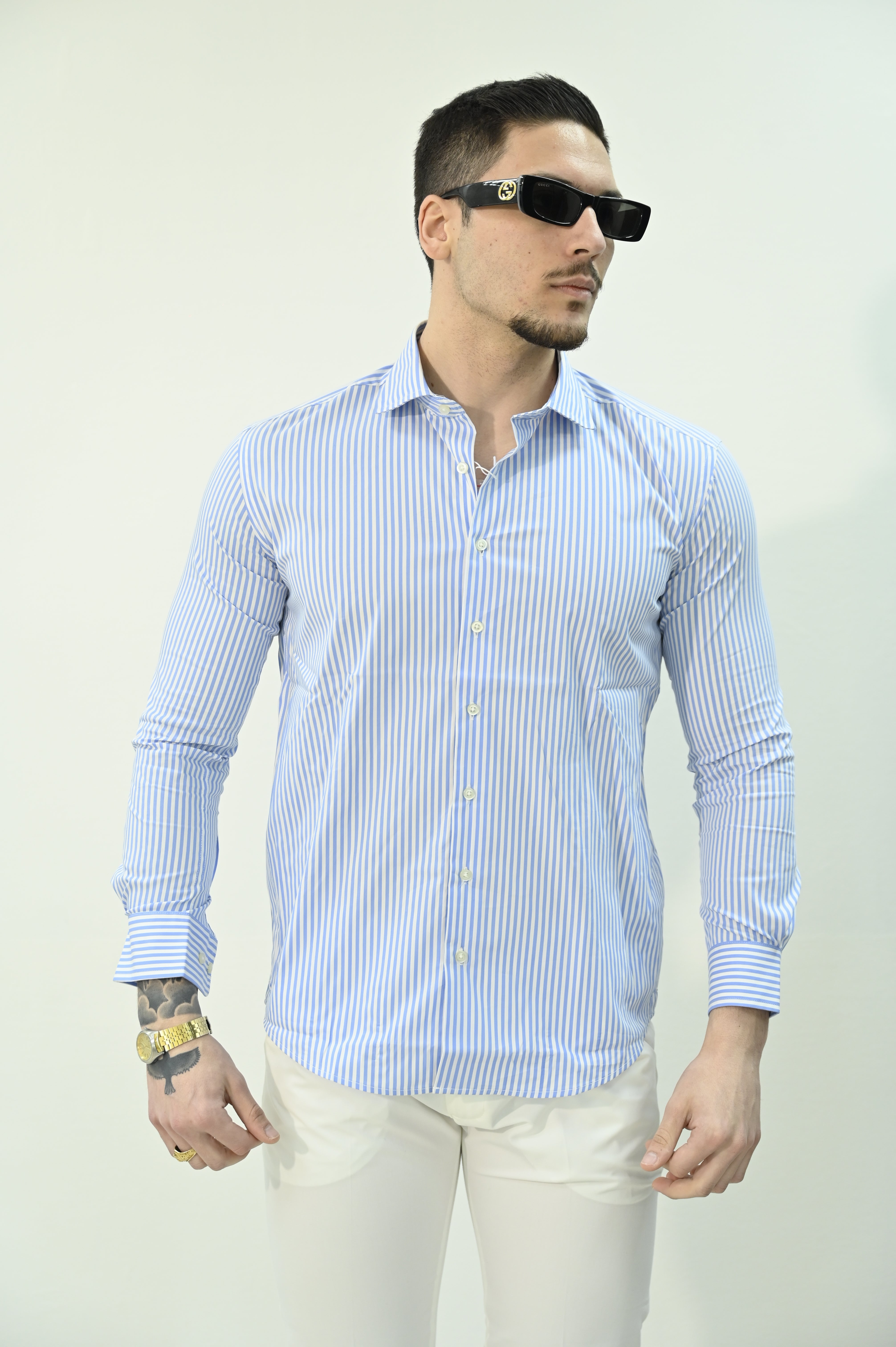 Camicia righe azzurra