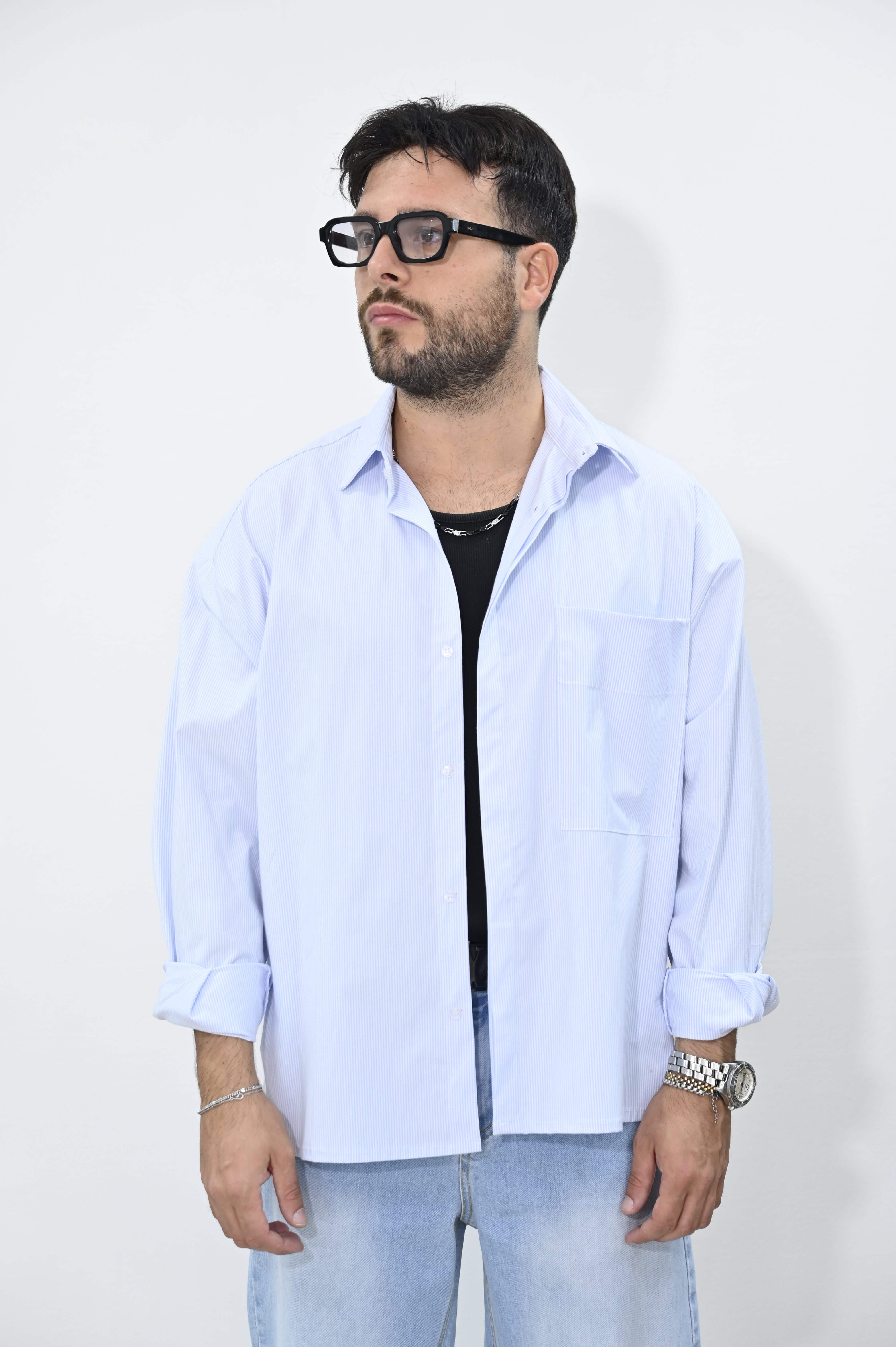 Camicia crop righe Sky NJB