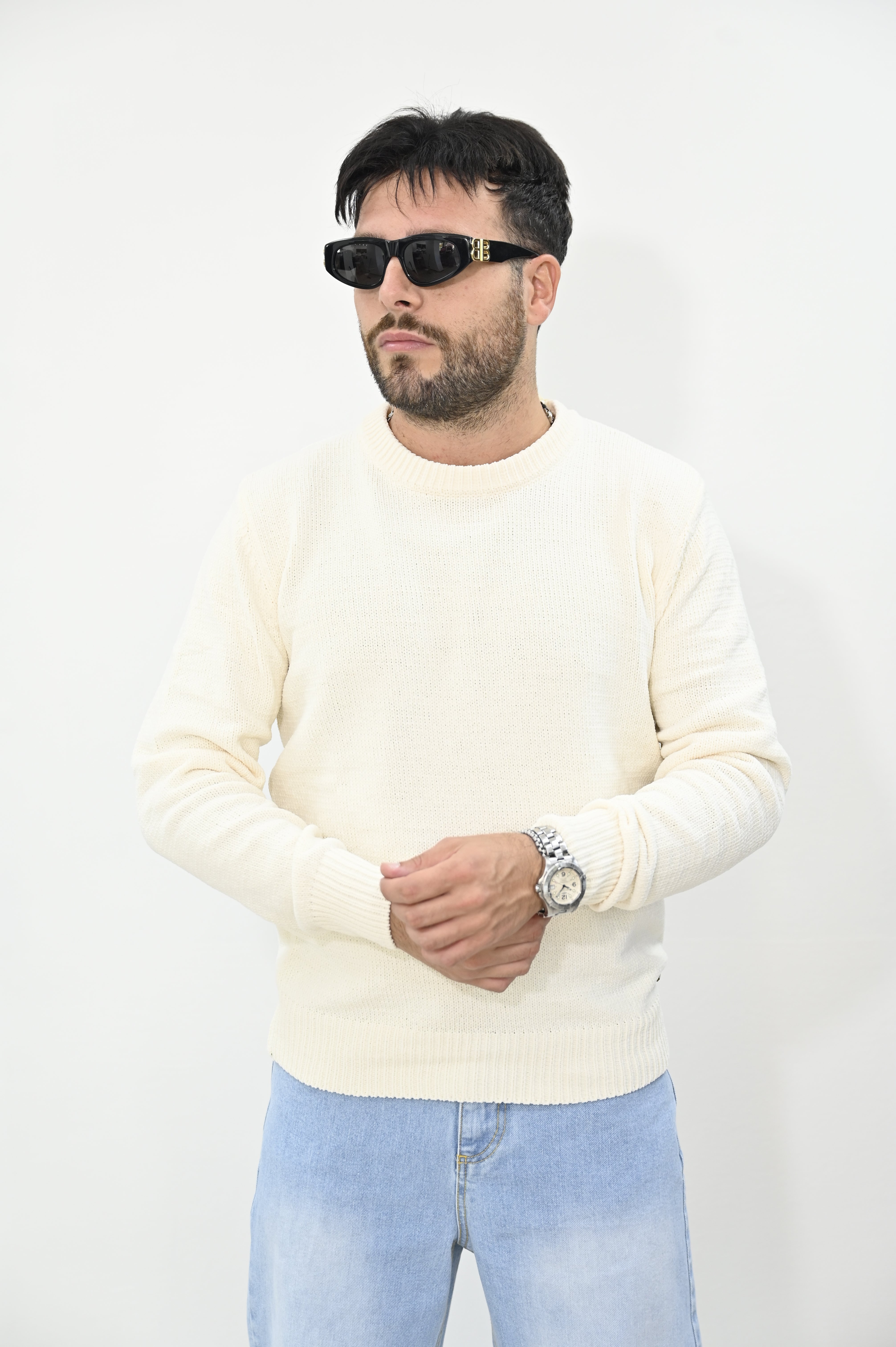 Maglione Gianni Lupo ciniglia bianco