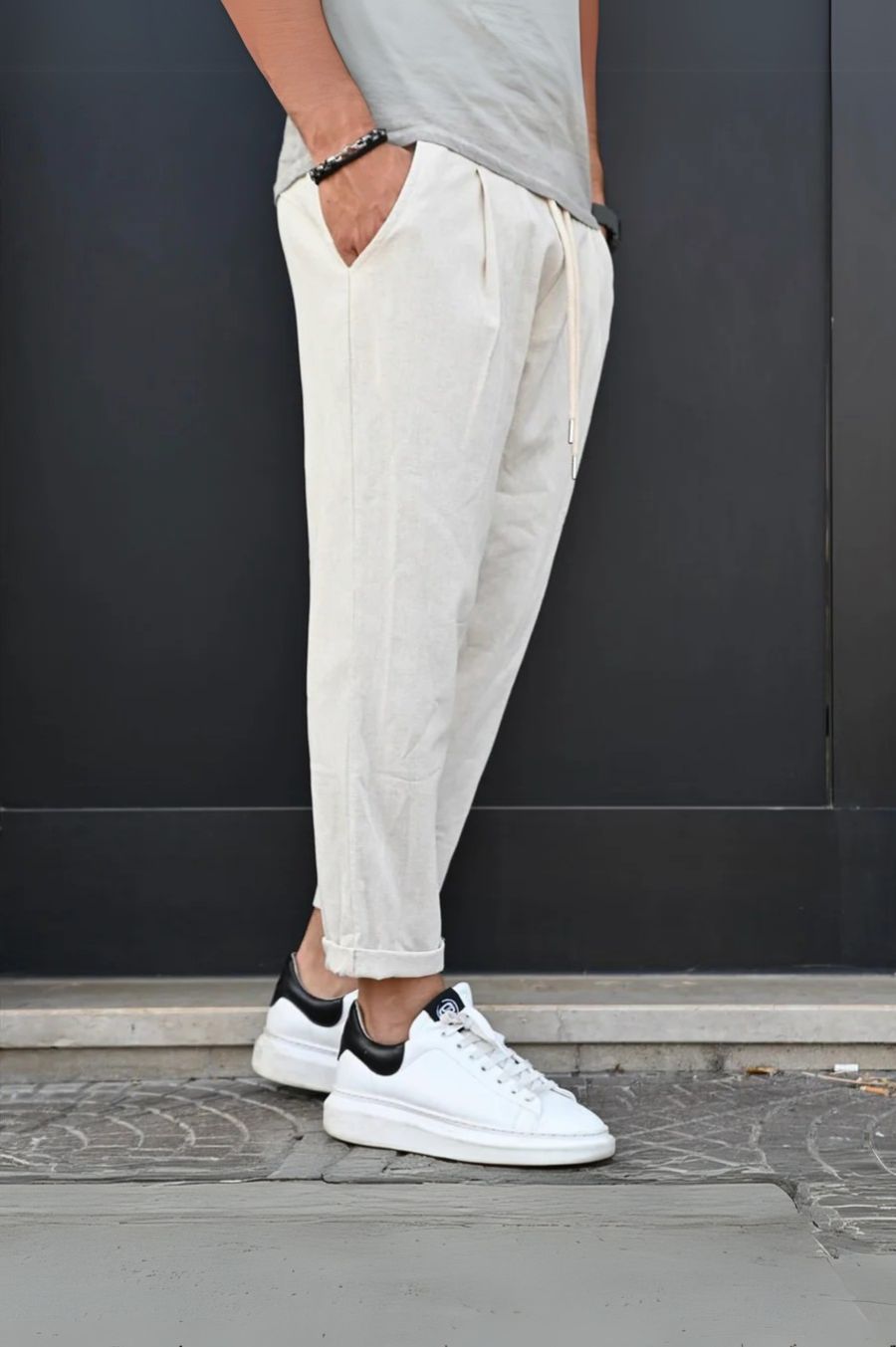 Pantalone lino beije