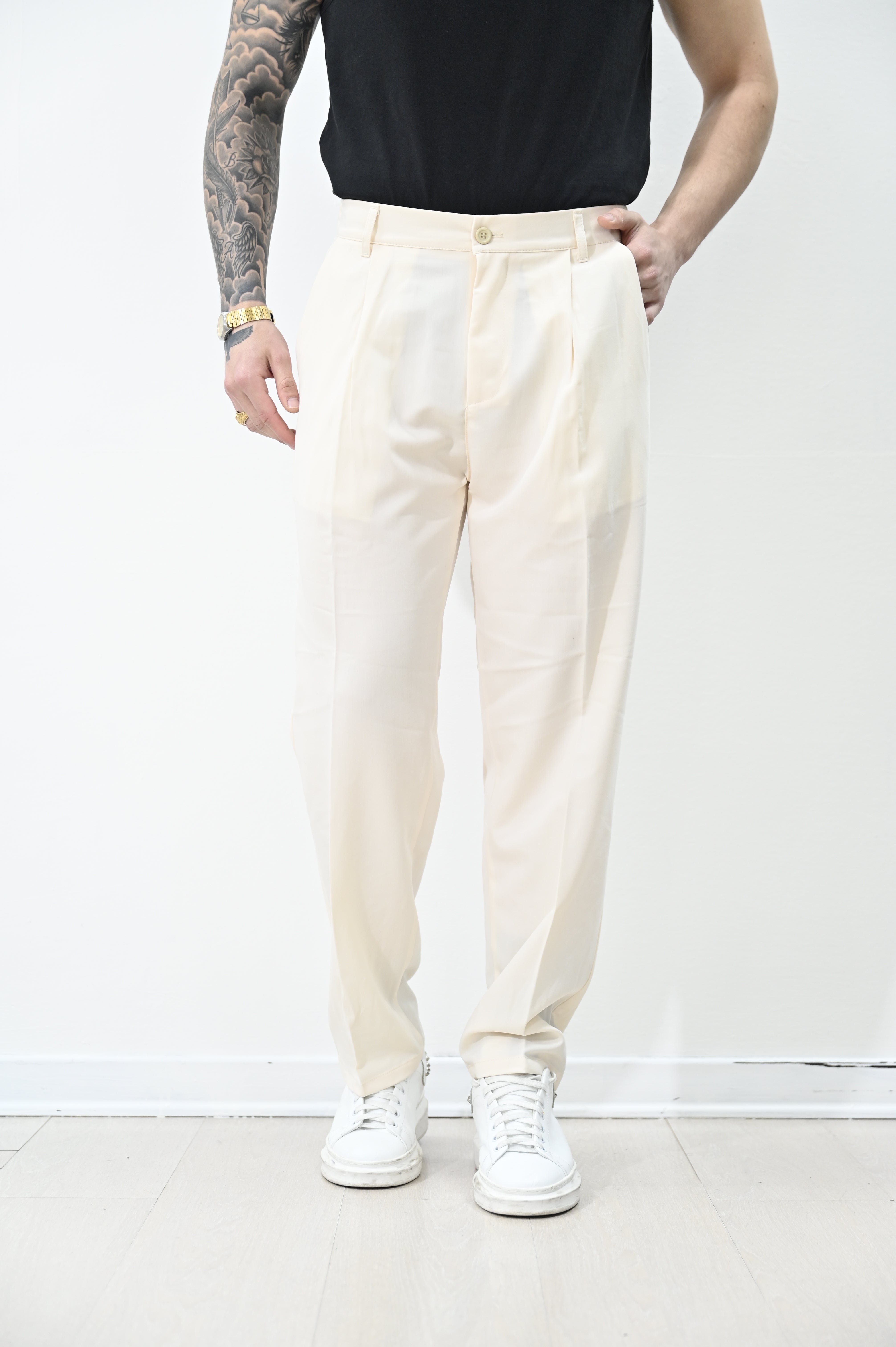 Pantalone loose fit crema