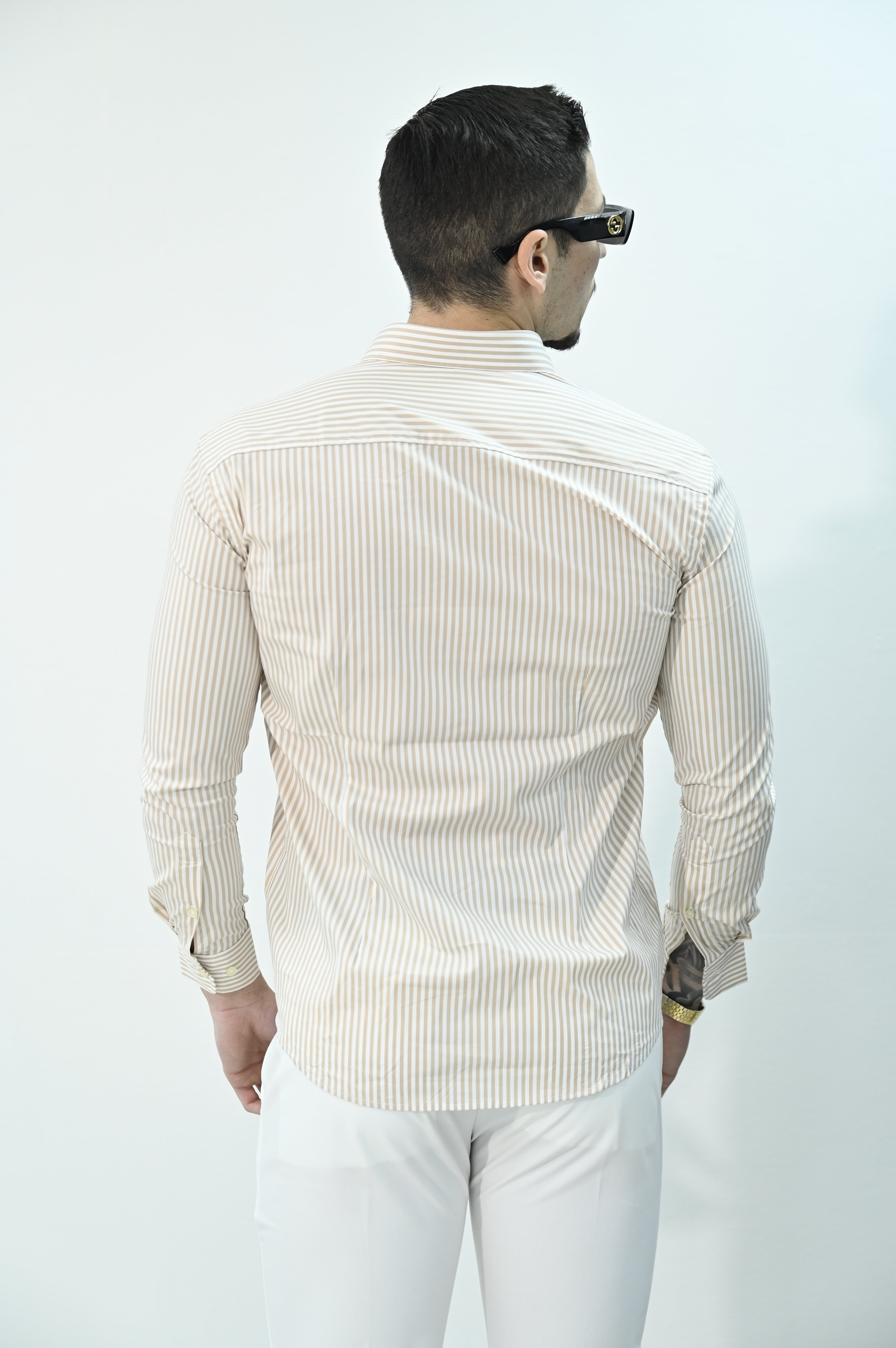 Camicia righe beige