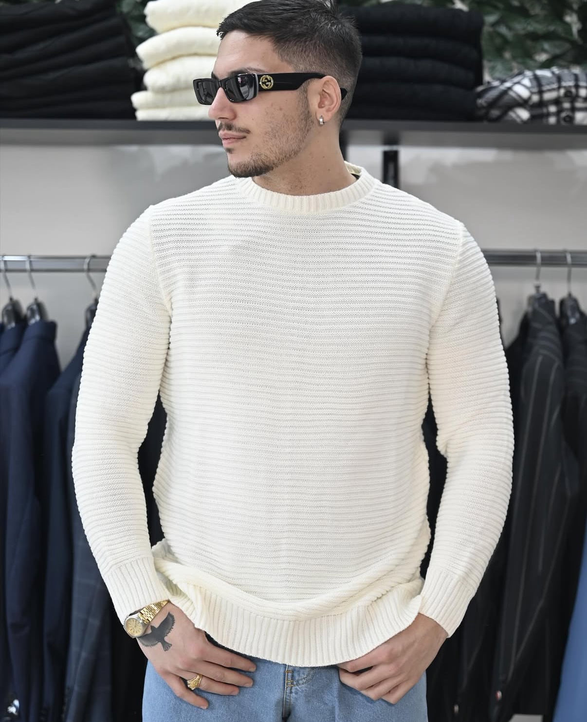 Maglione costa inglese panna NJB