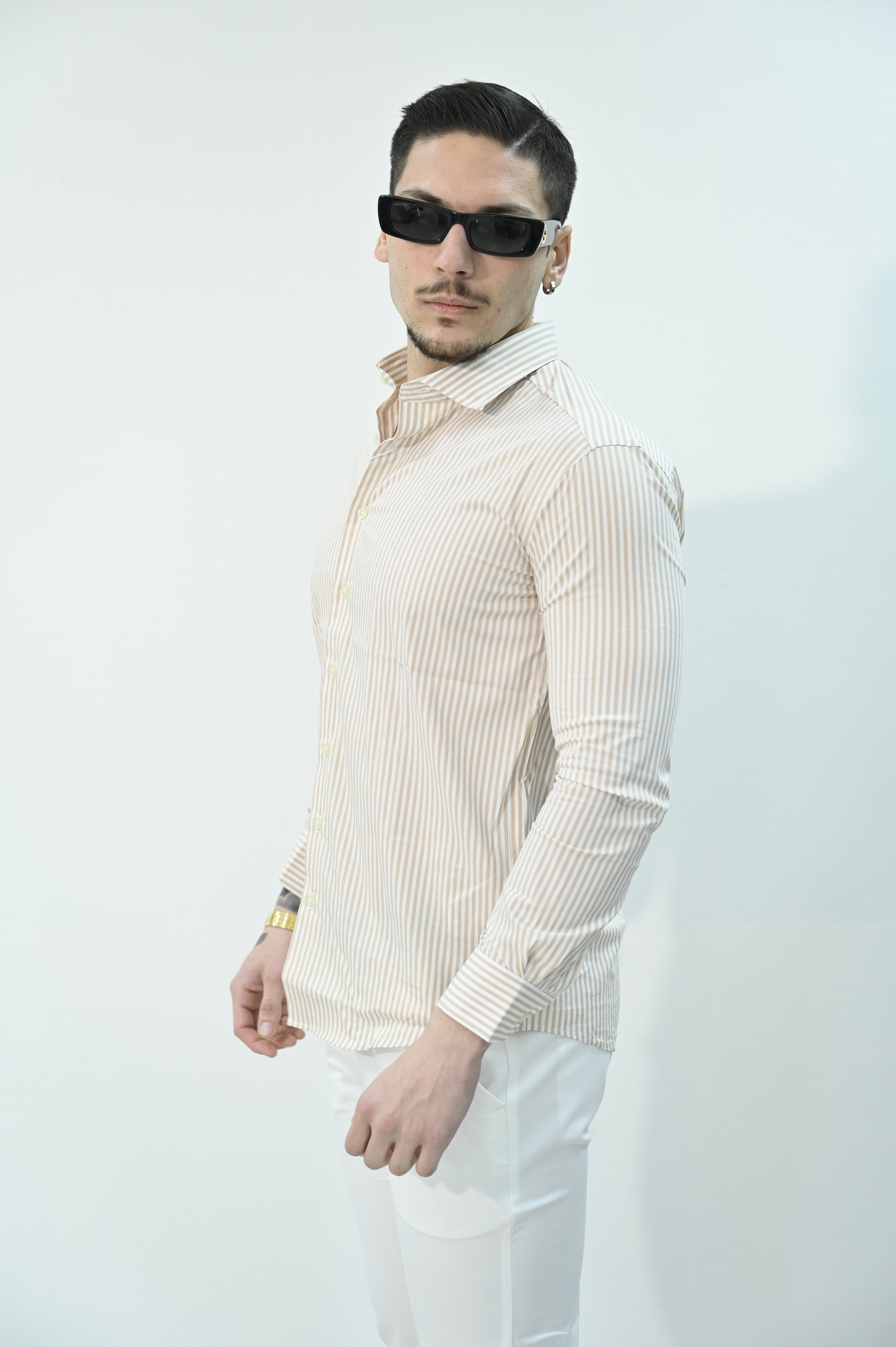 Camicia righe beige