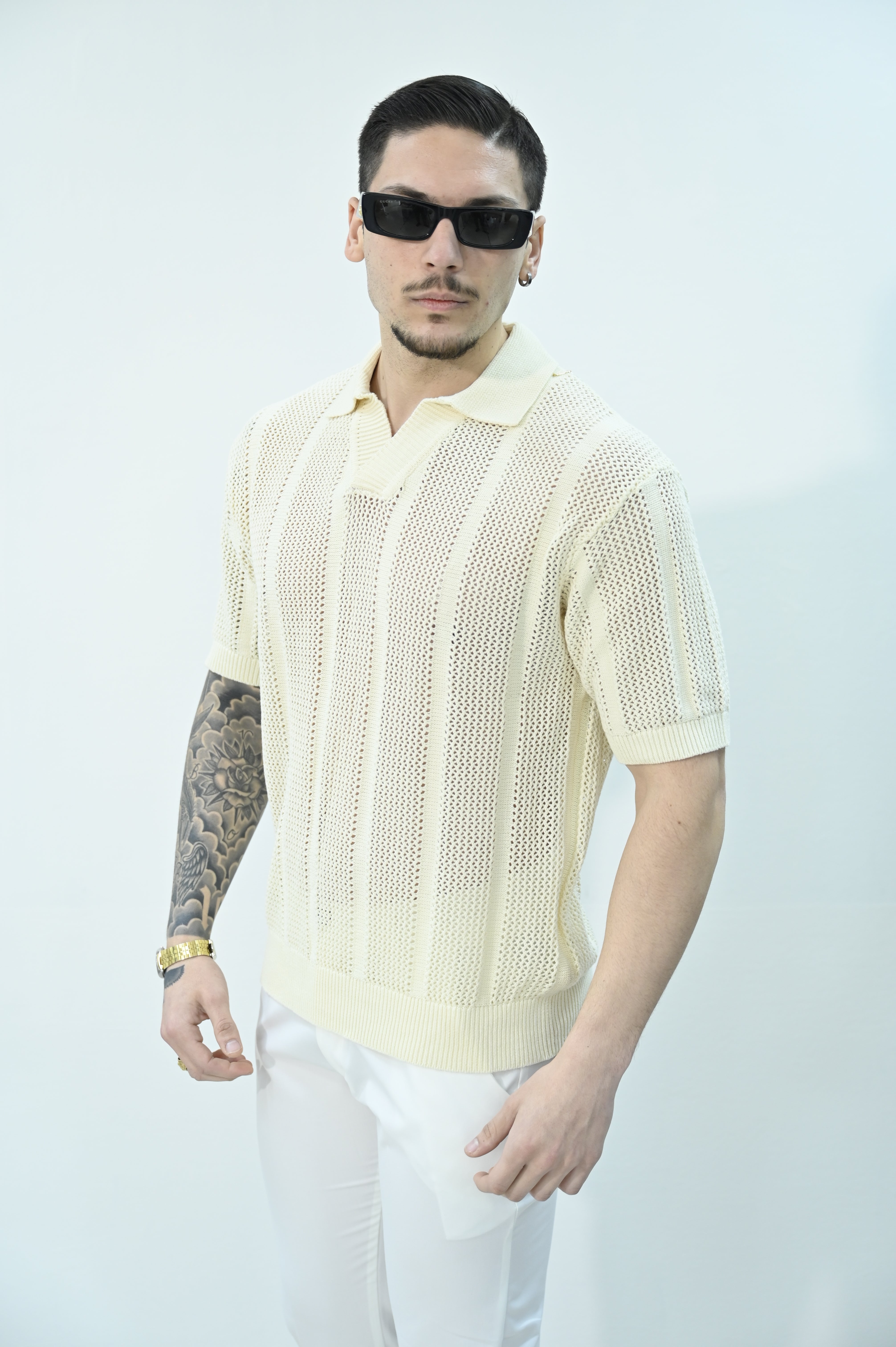 Polo ricamata panna