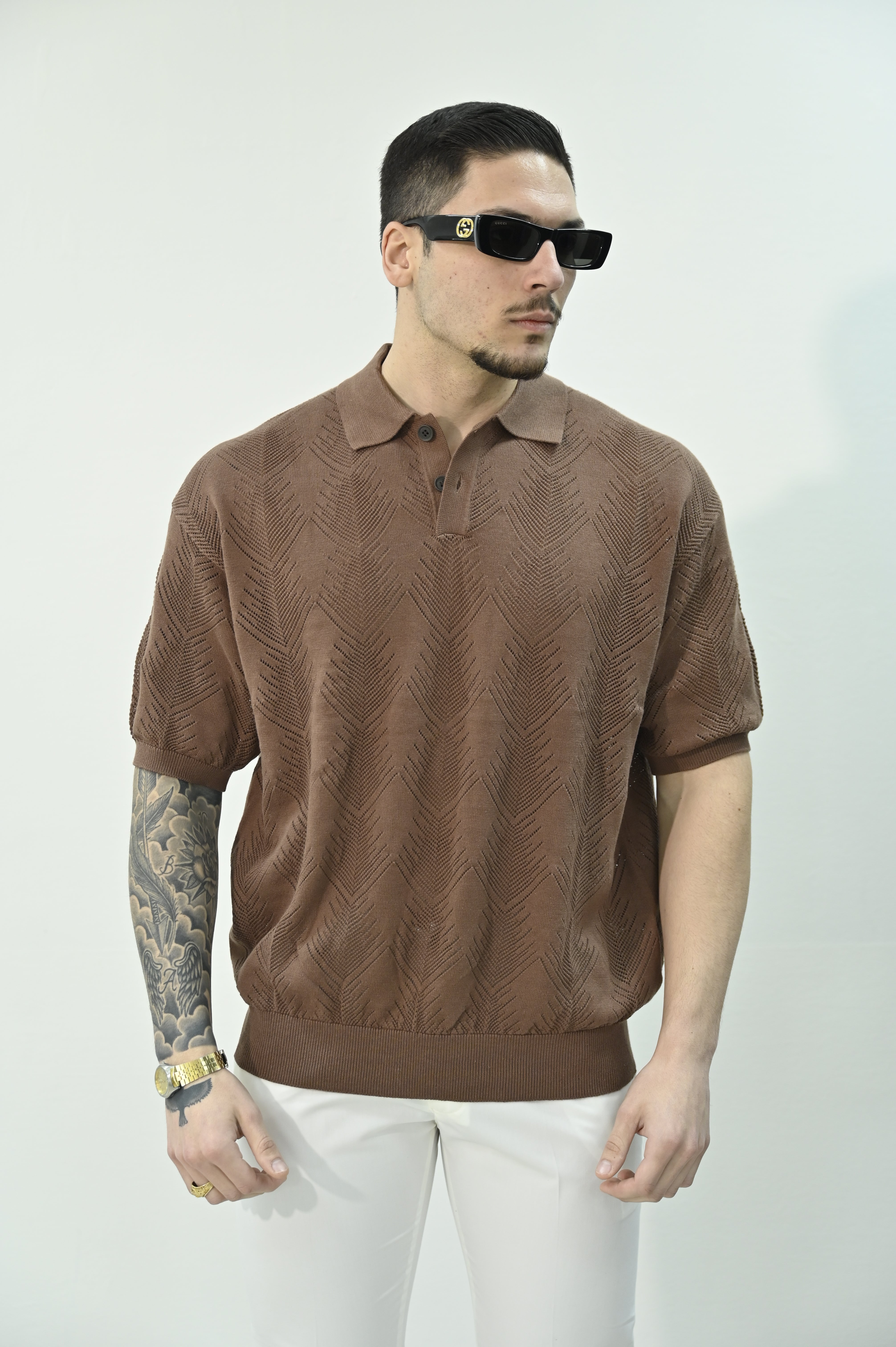 Polo traforata coffe