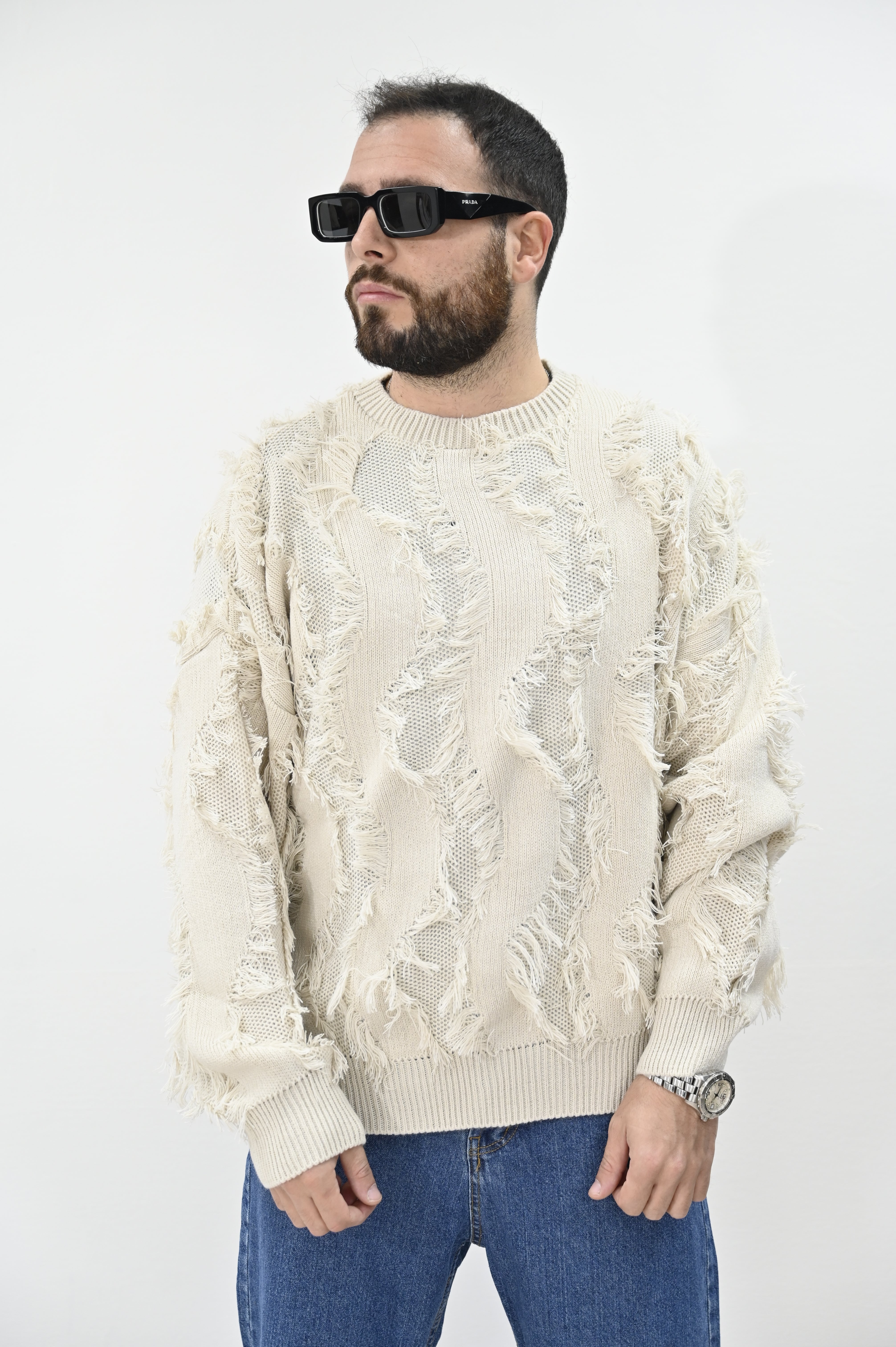 Maglione sfrangiato beige NJB