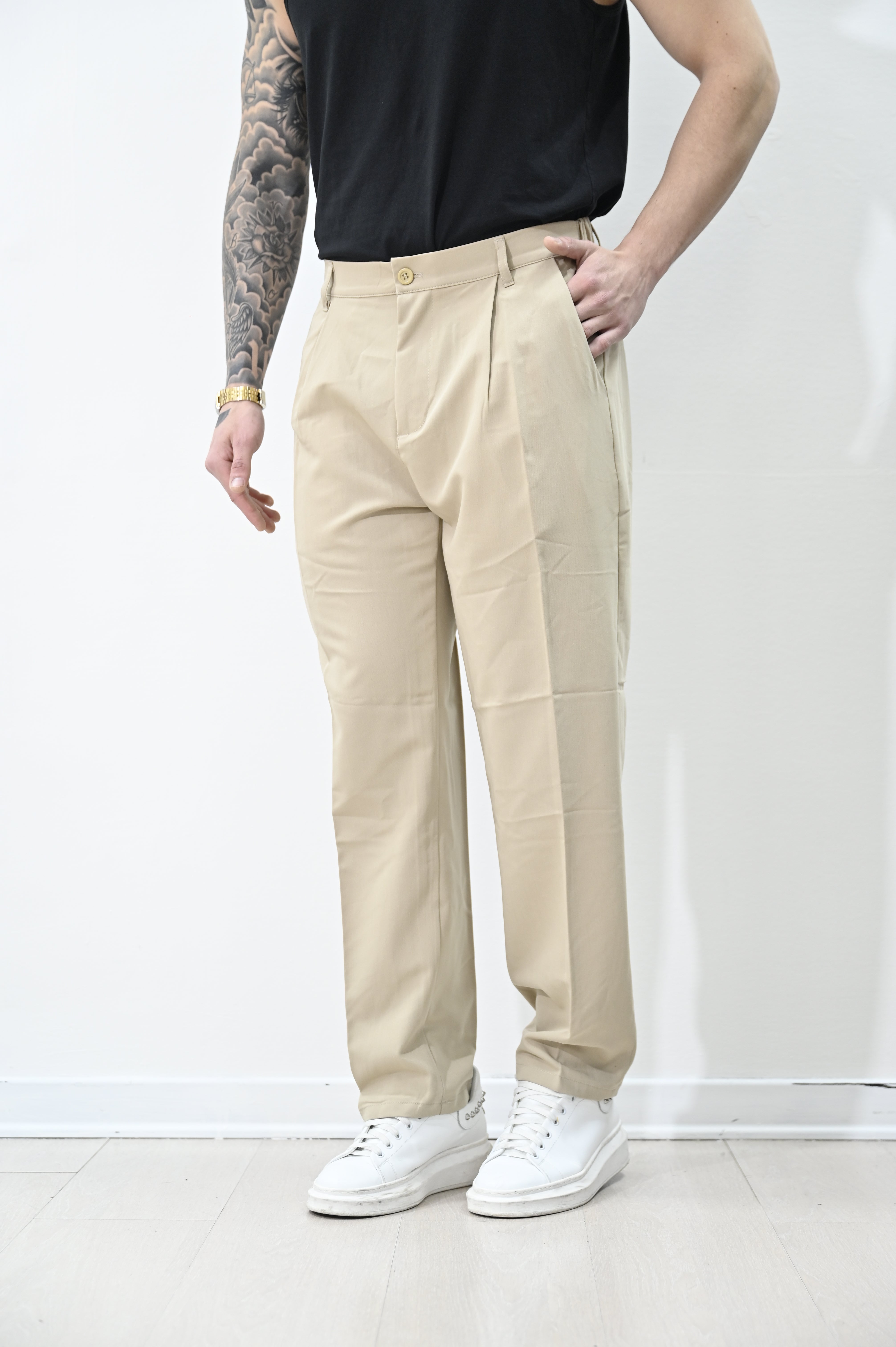 Pantalone loose fit beige