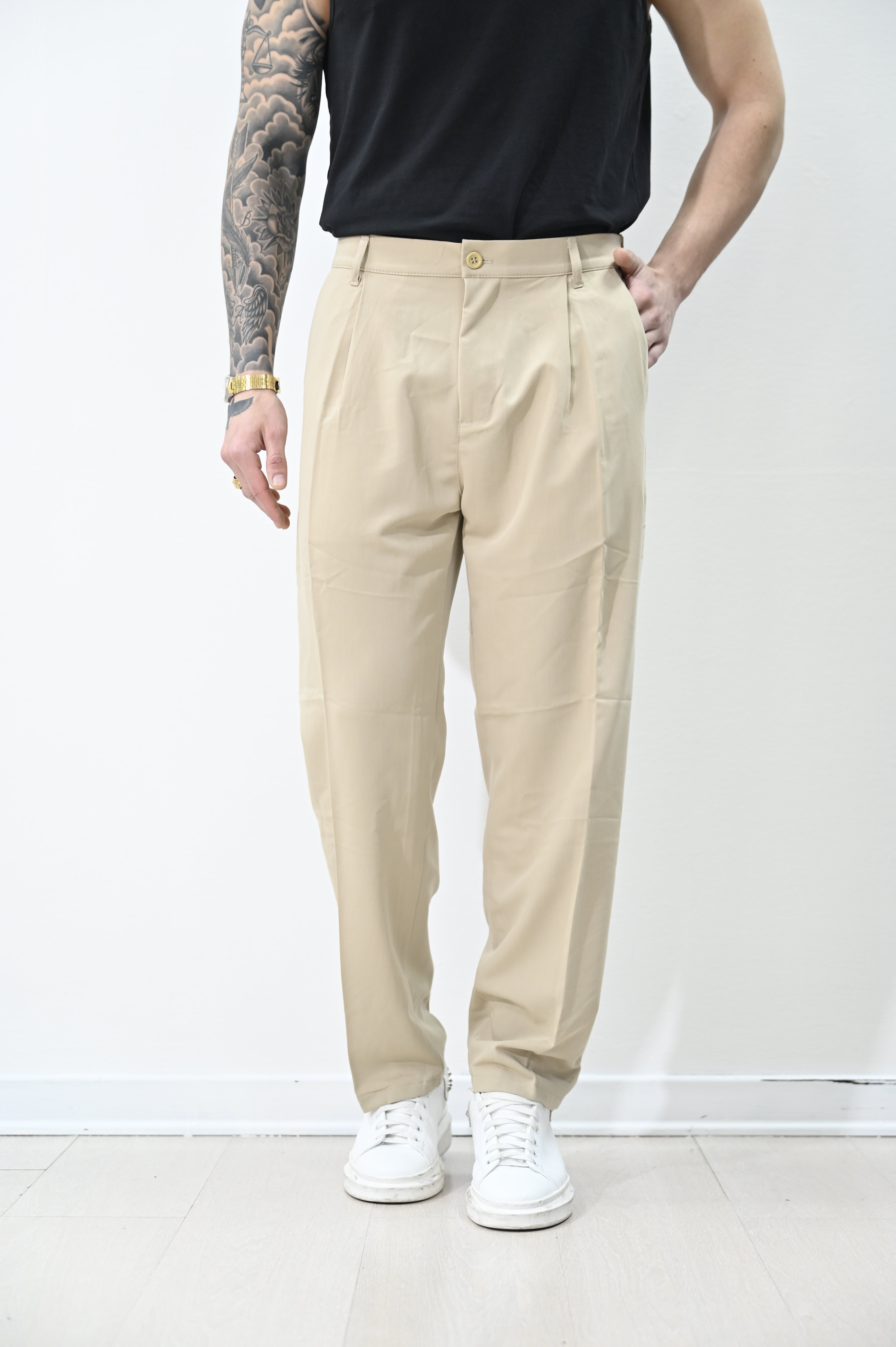 Pantalone loose fit beige