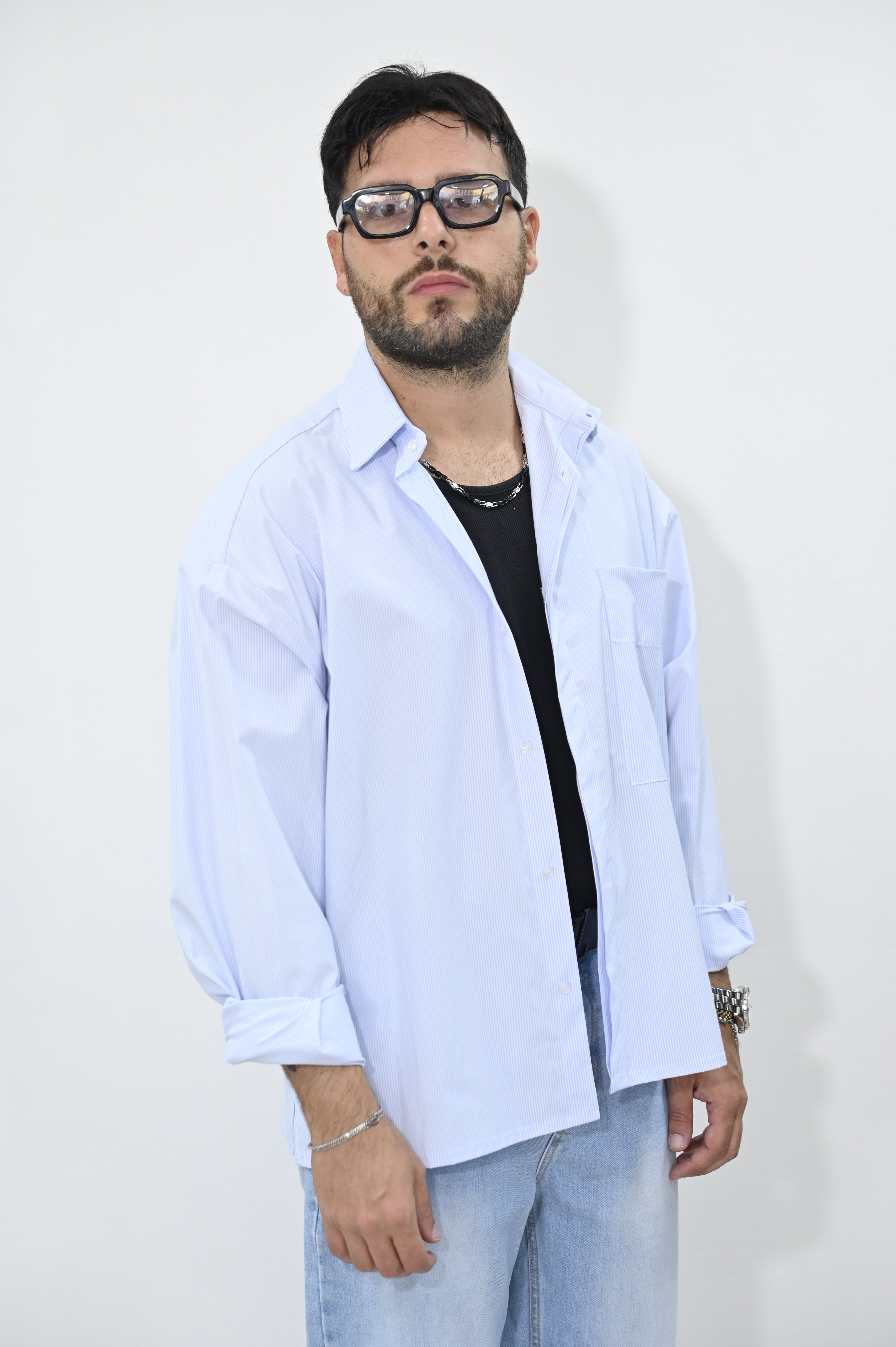 Camicia crop righe Sky NJB