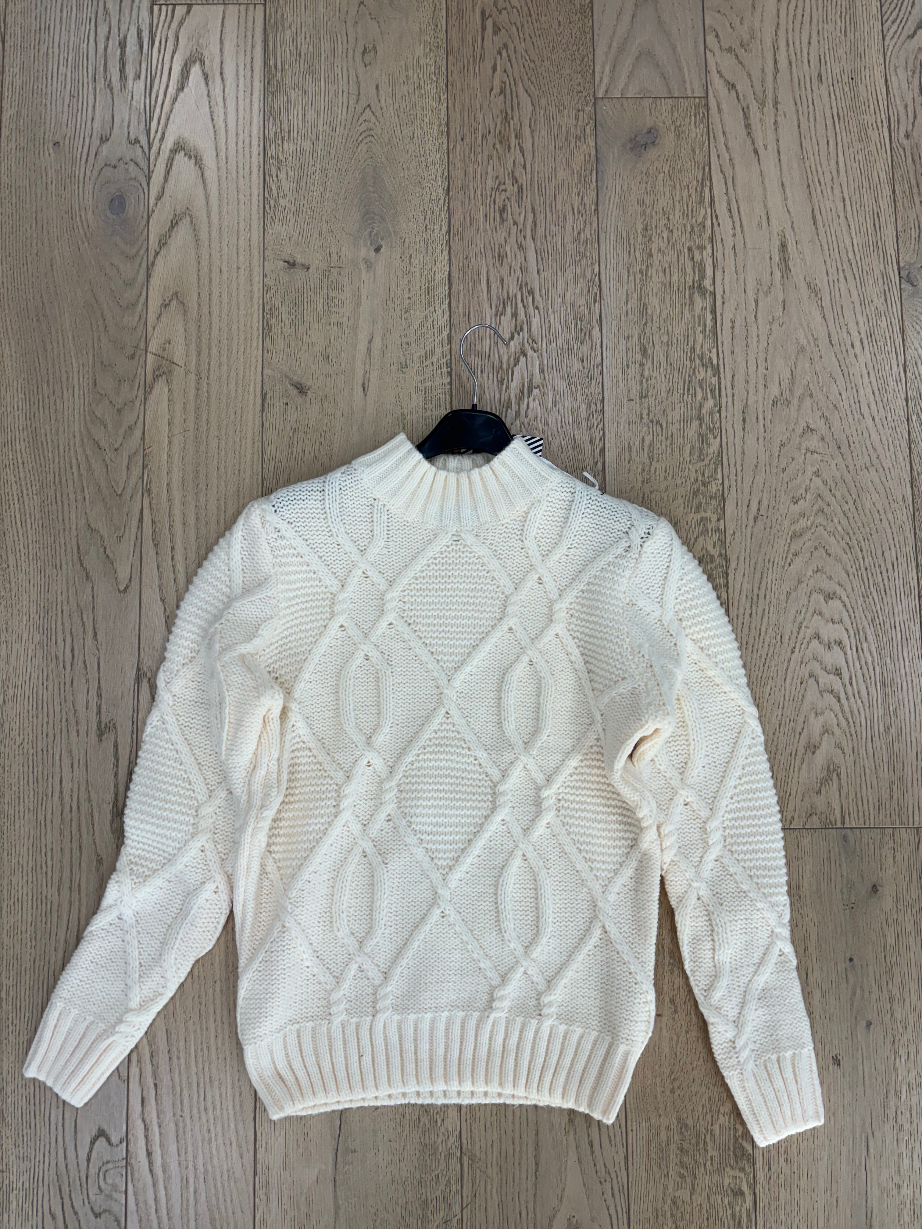 Maglione mezzo collo rombi panna