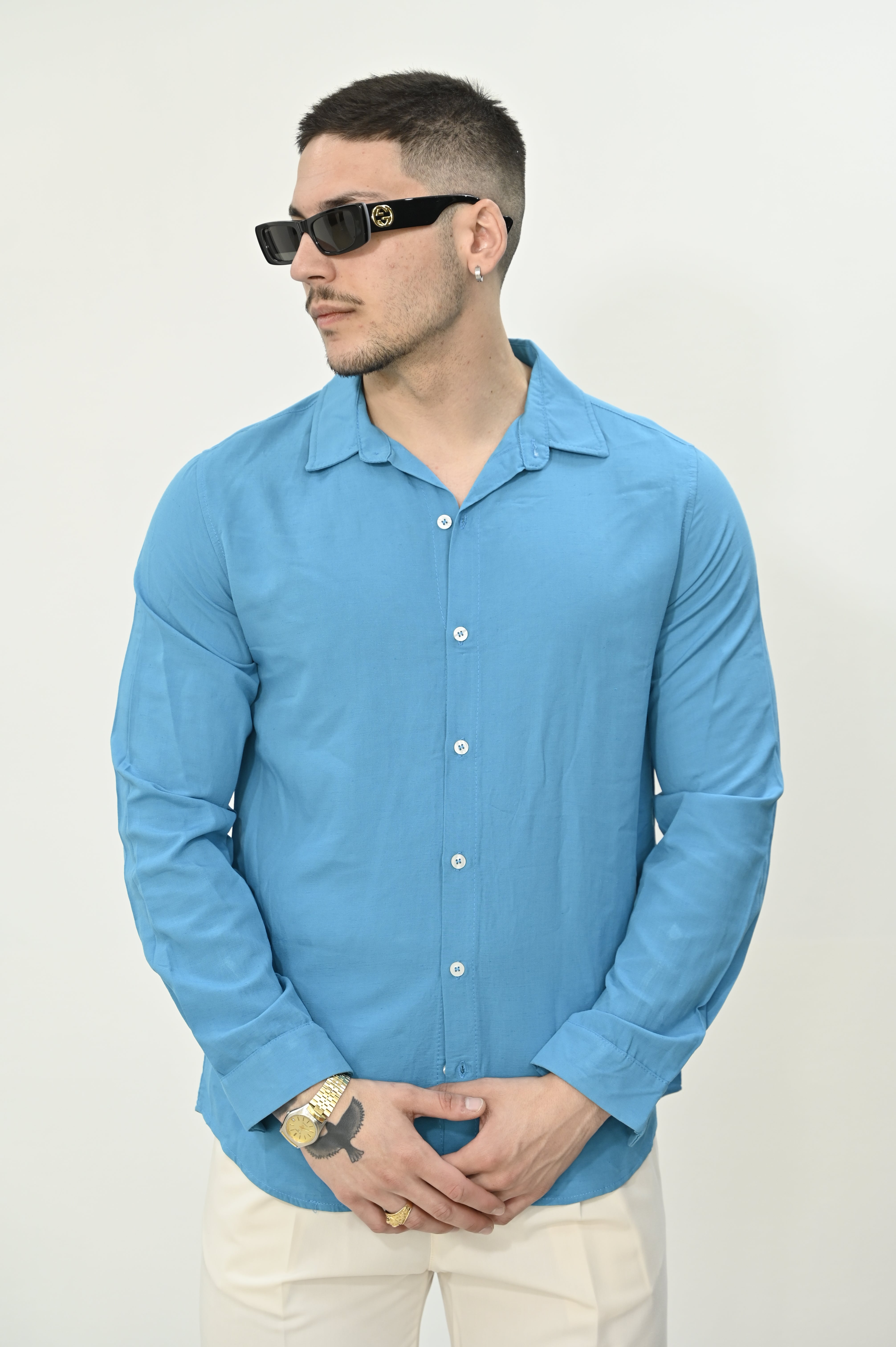 Camicia in viscosa turchese