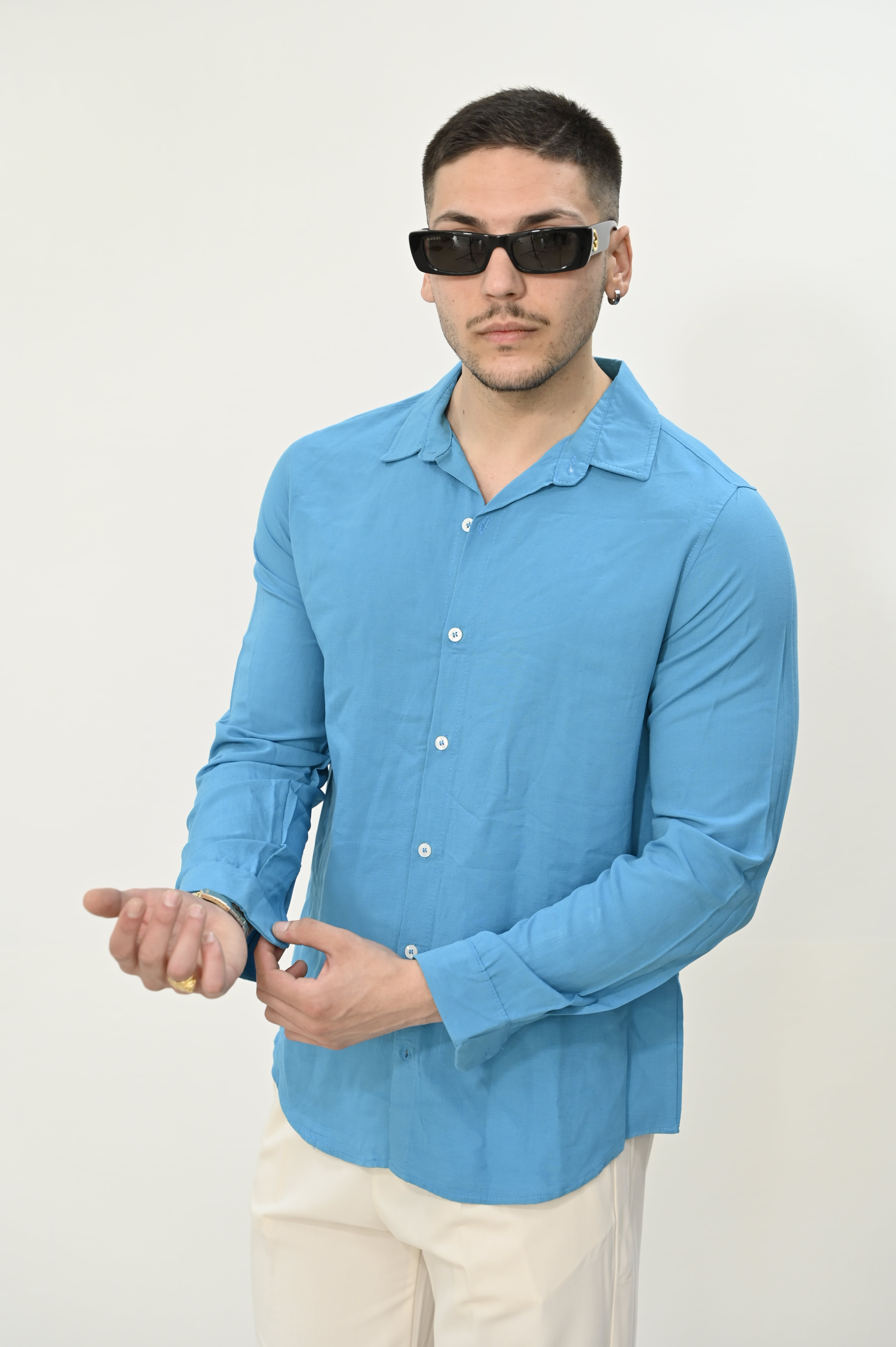 Camicia in viscosa turchese