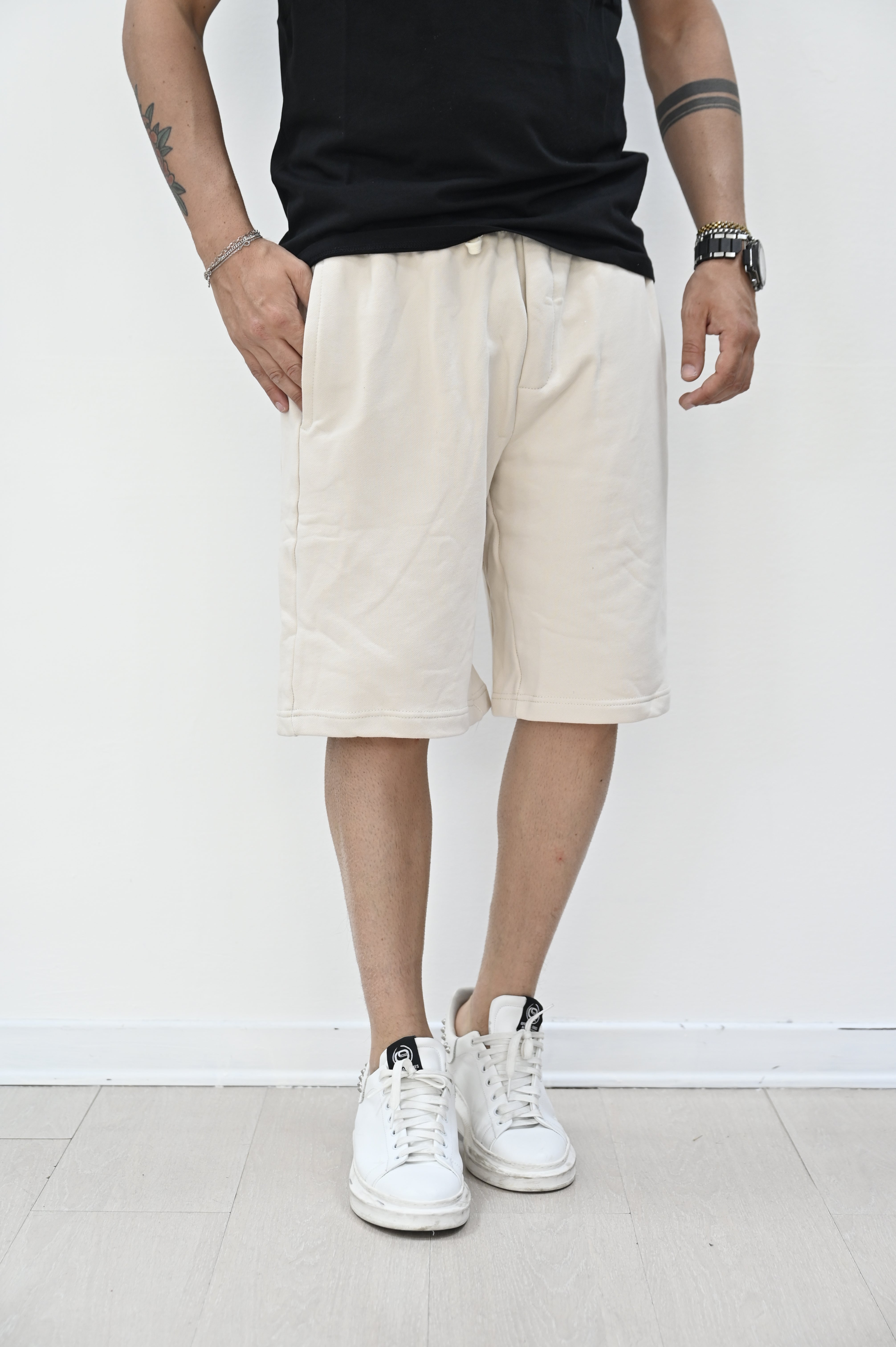 Bermuda in felpa basic crema