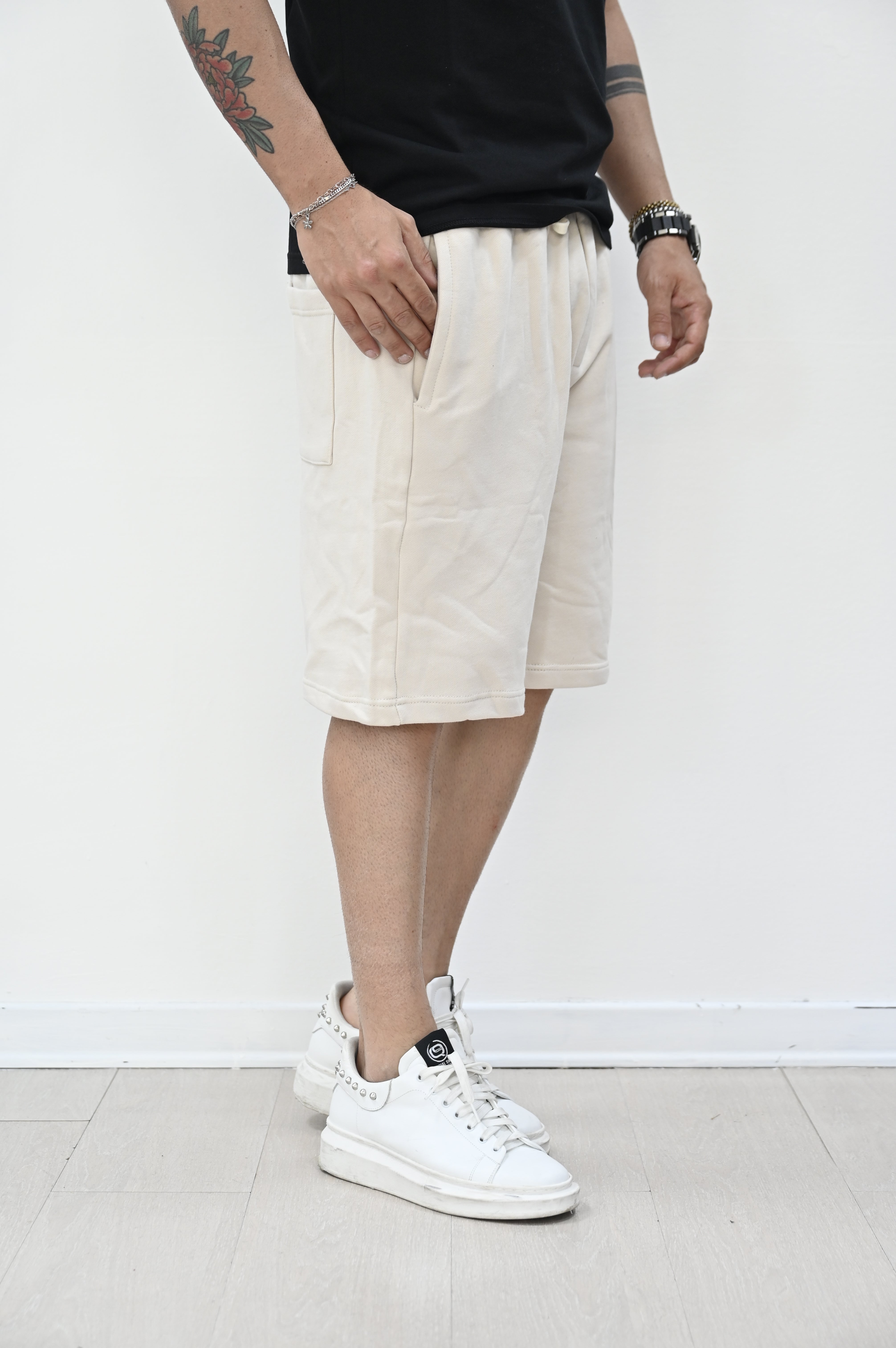 Bermuda in felpa basic crema