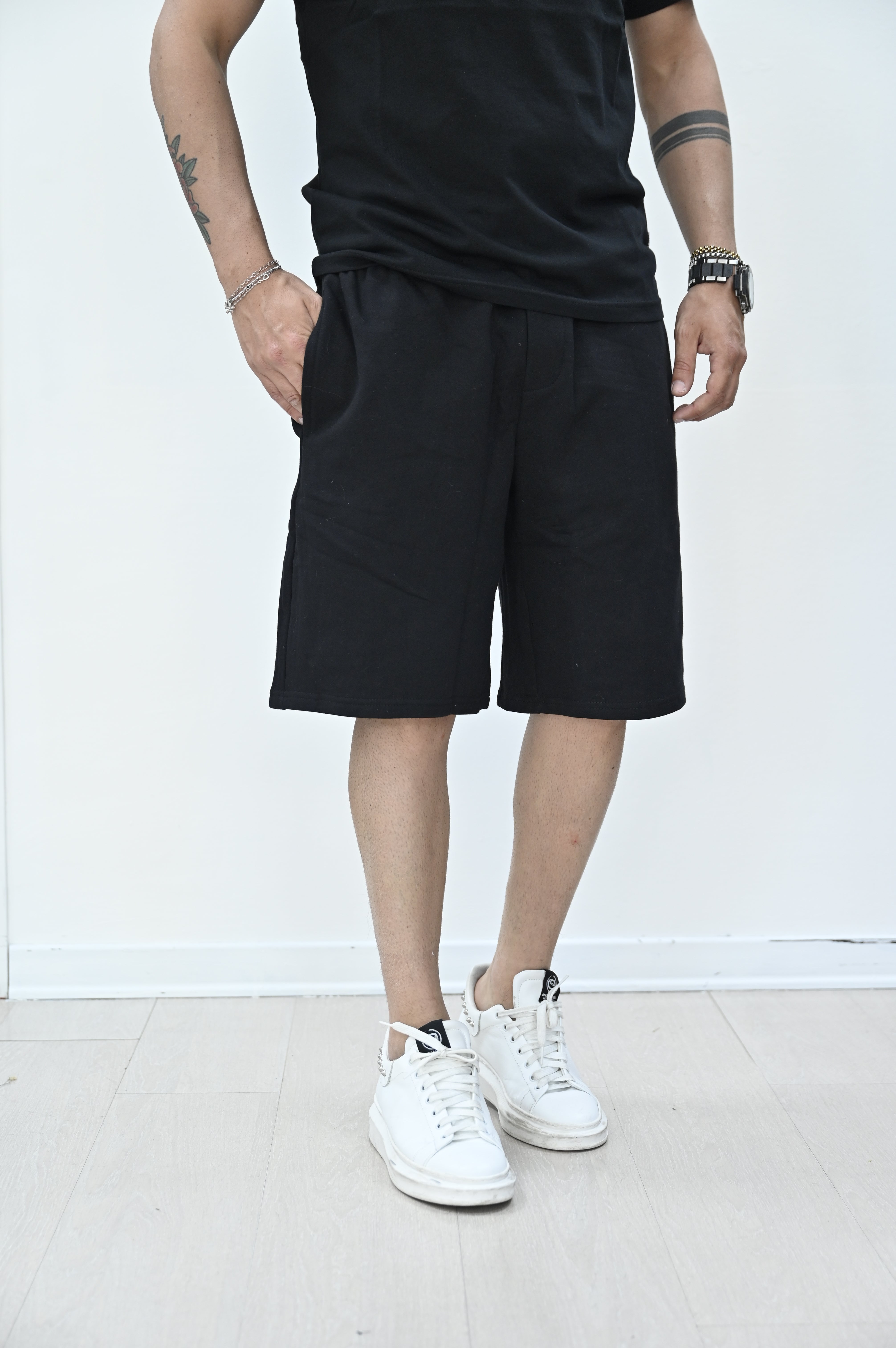 Bermuda in felpa basic nero
