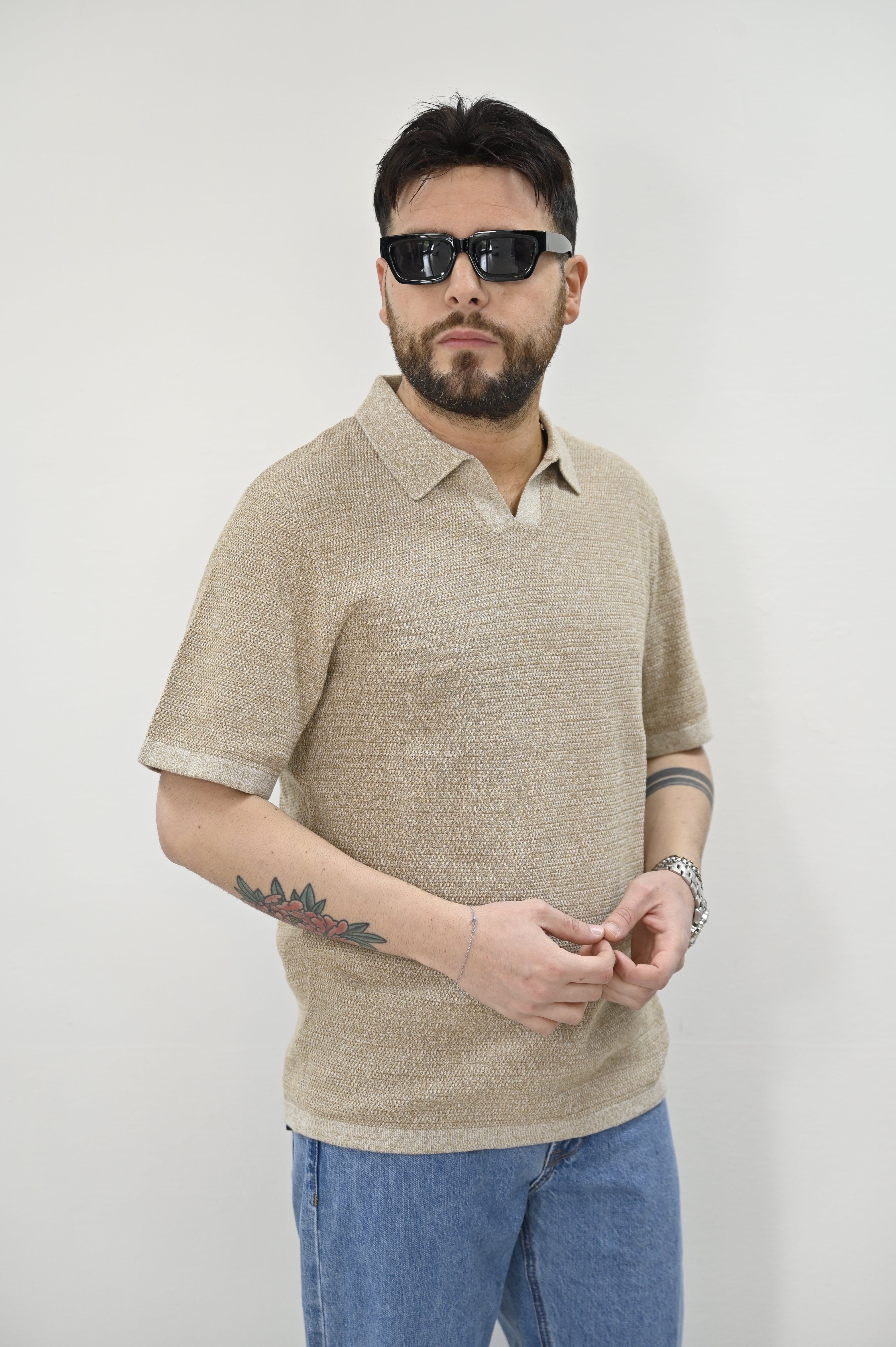 Polo in maglia camel Jack & Jones
