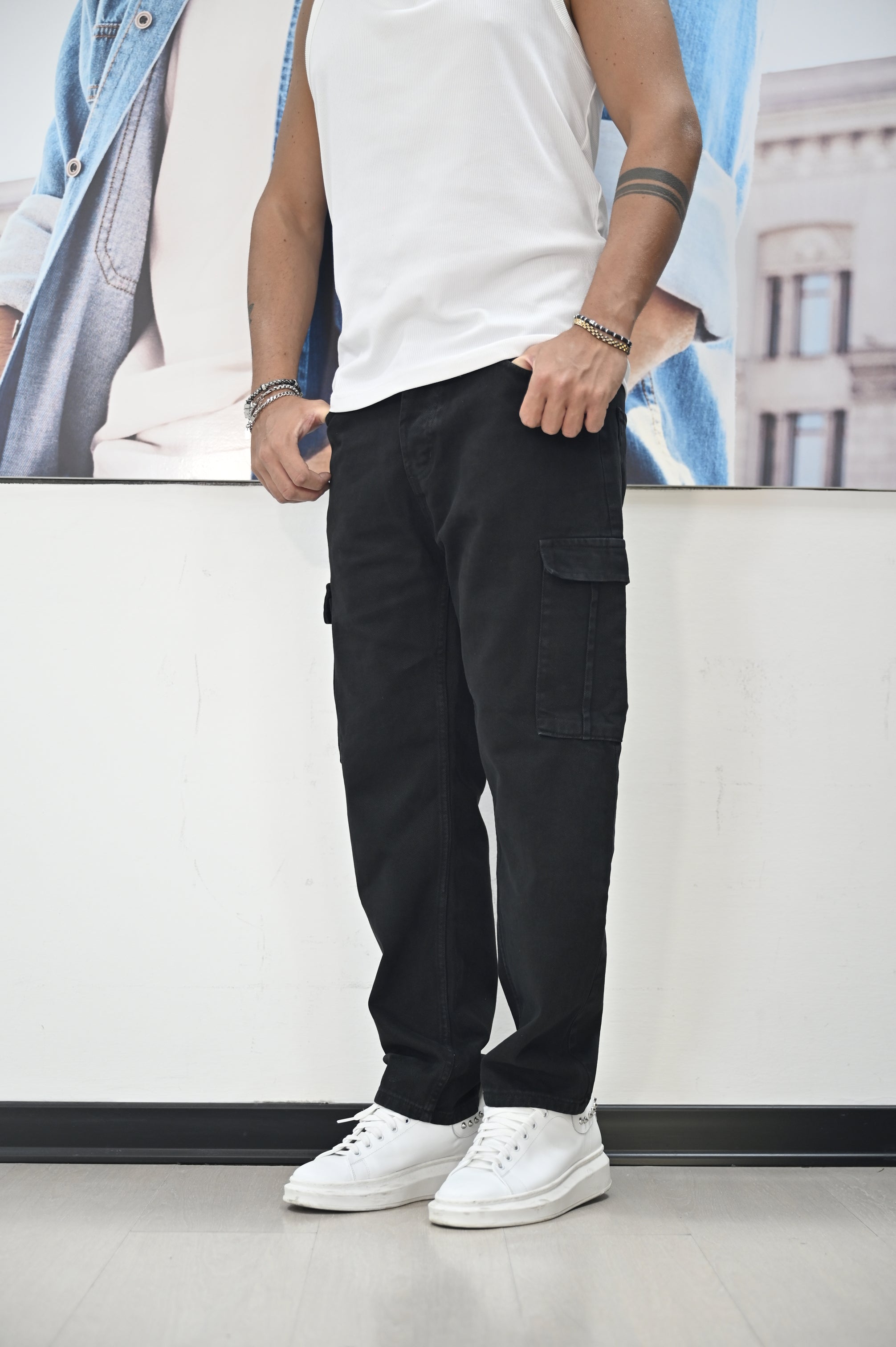 Jeans loose tasconato nero