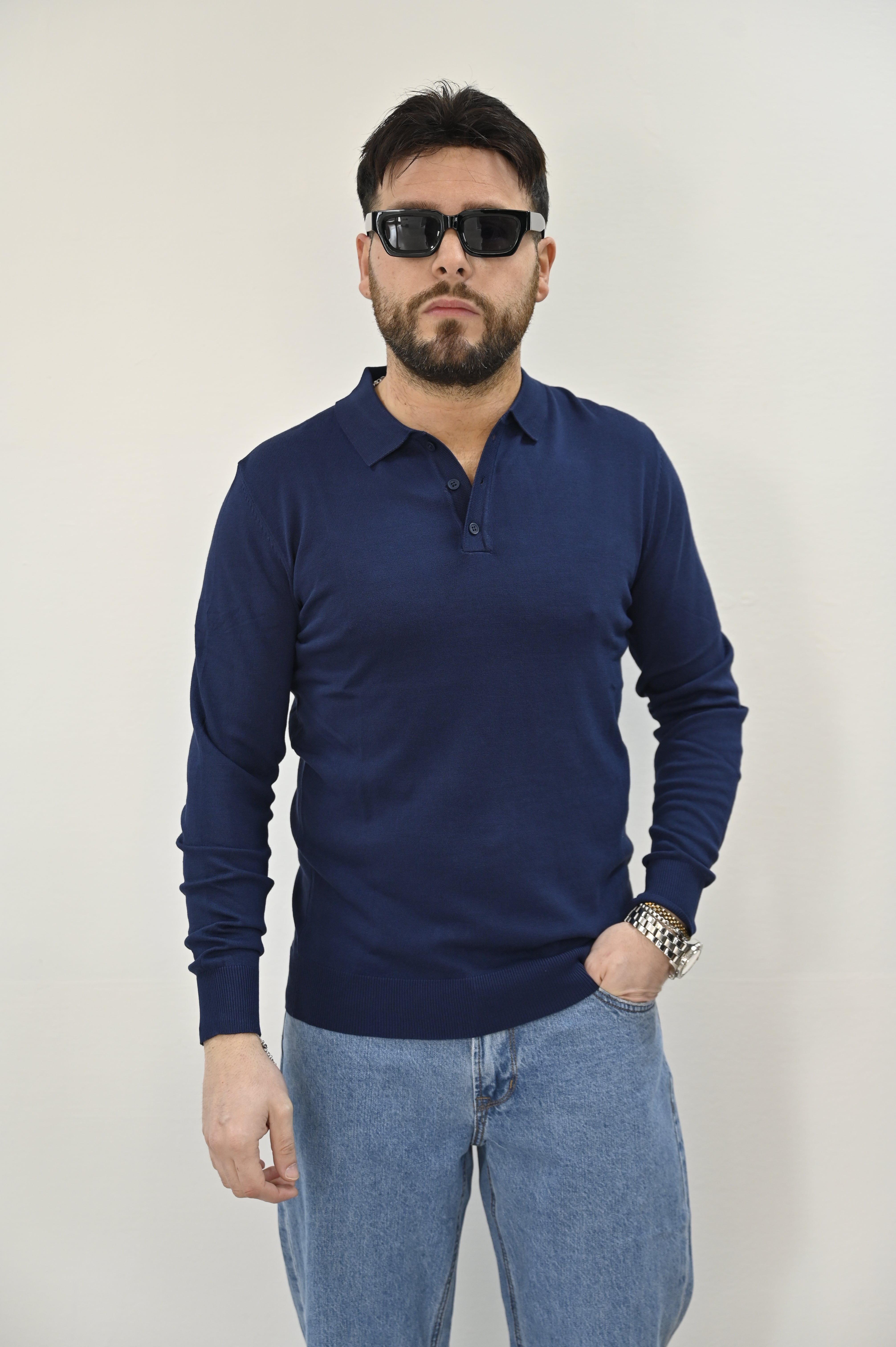 Polo lunga in filo navy Gianni Lupo