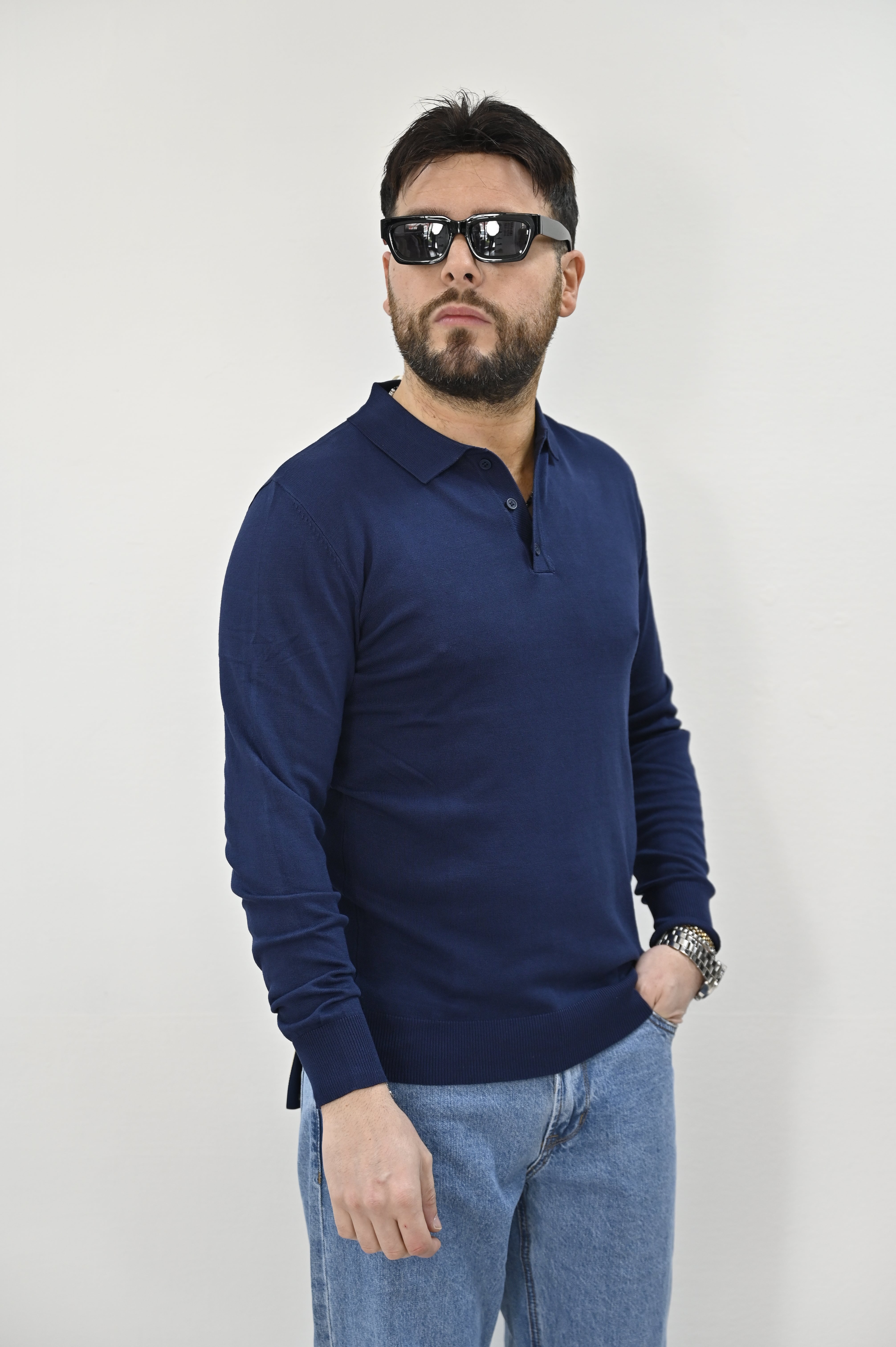 Polo lunga in filo navy Gianni Lupo