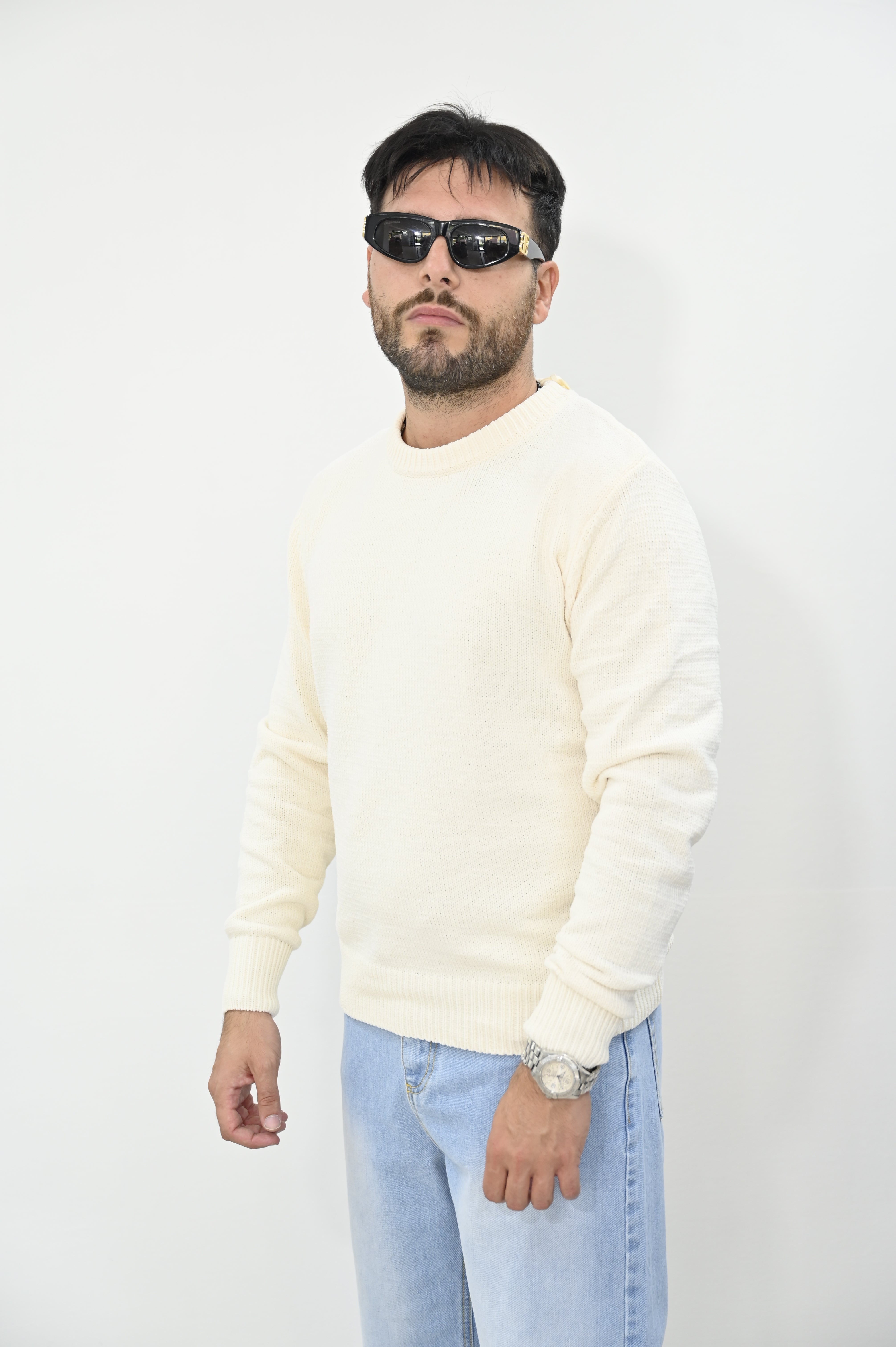 Maglione Gianni Lupo trecce ciniglia panna